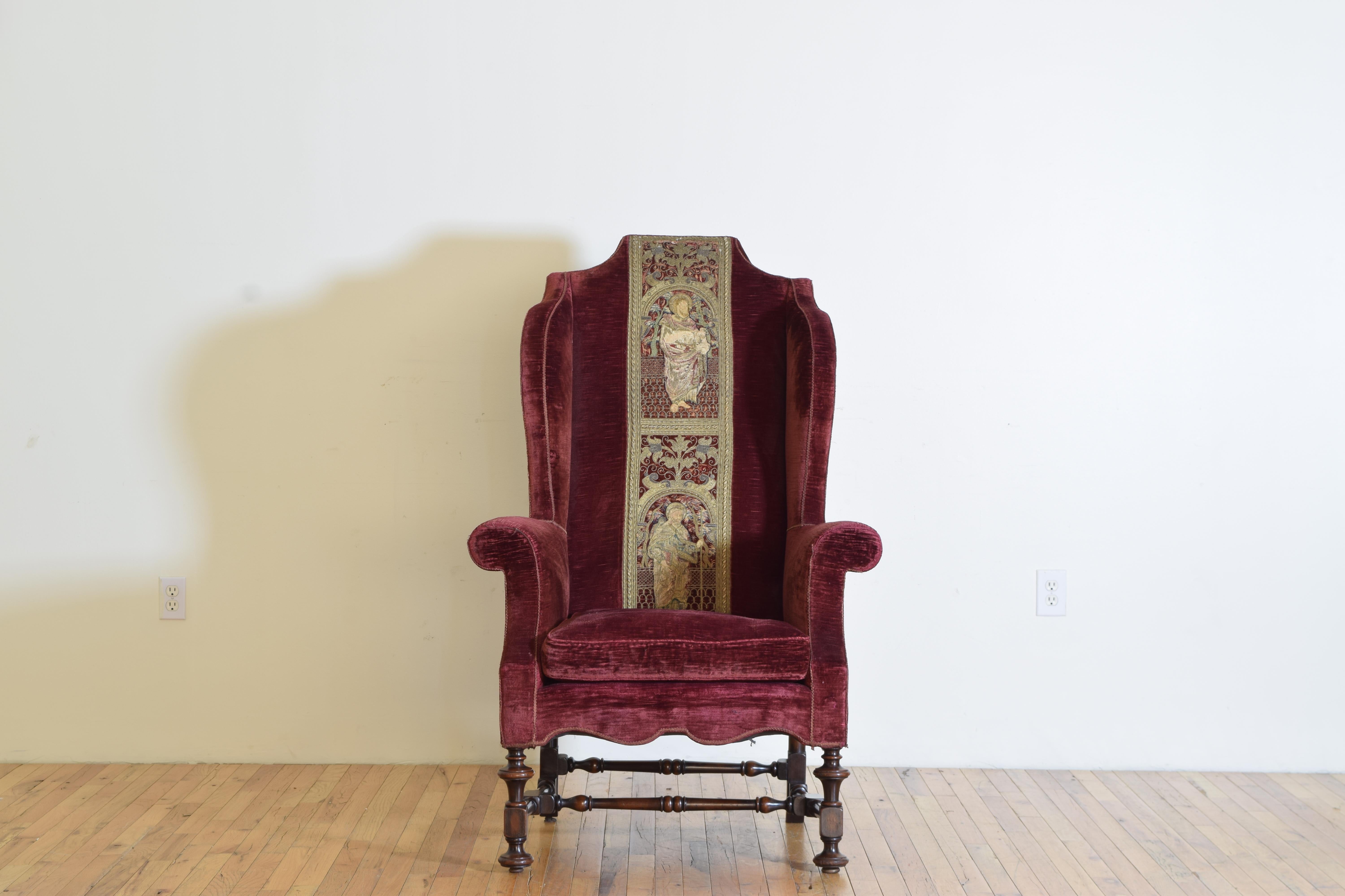 William and Mary English William & Mary Style Mahogany & Upholstered Wing Chair, ca. 1900