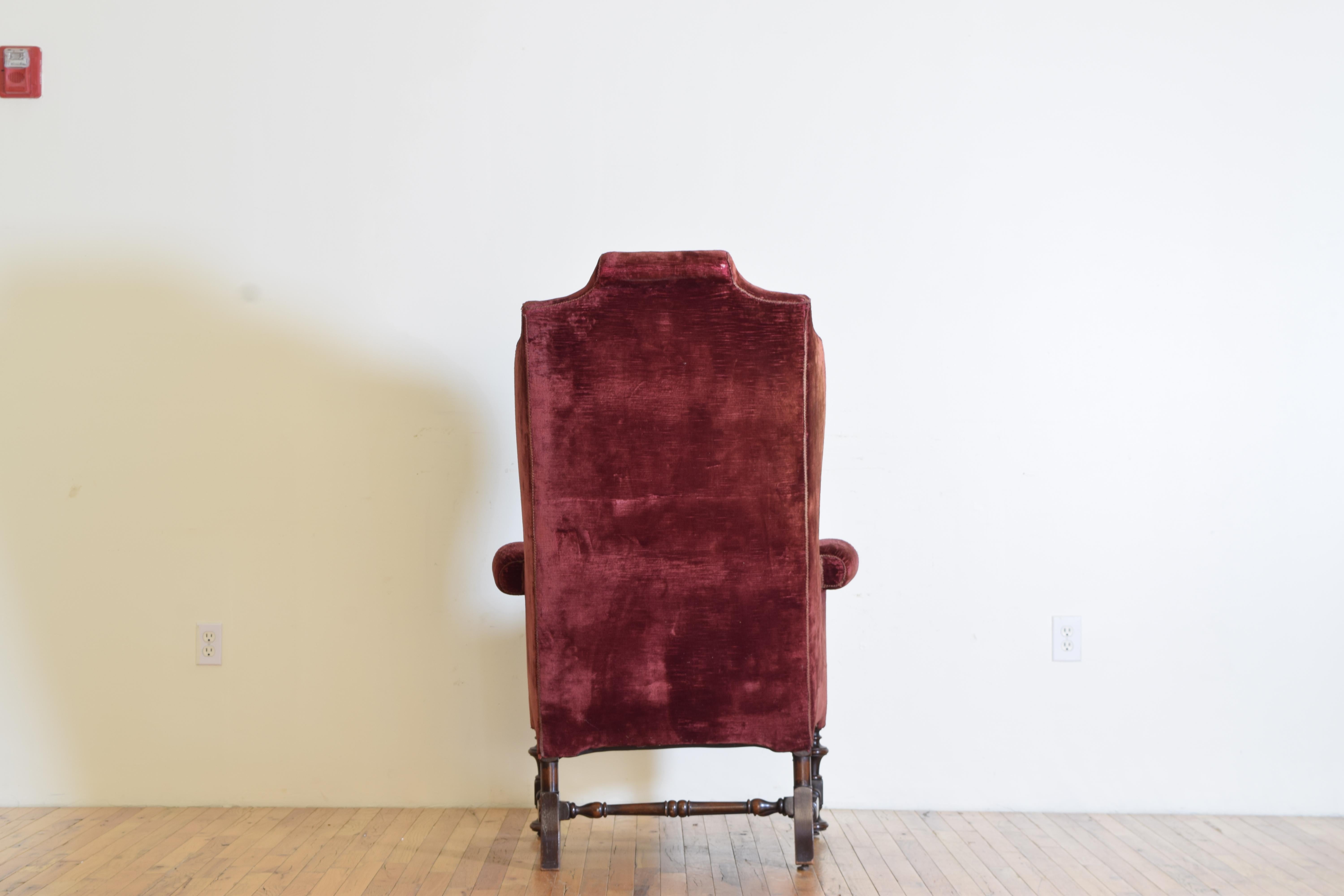 Late 19th Century English William & Mary Style Mahogany & Upholstered Wing Chair, ca. 1900