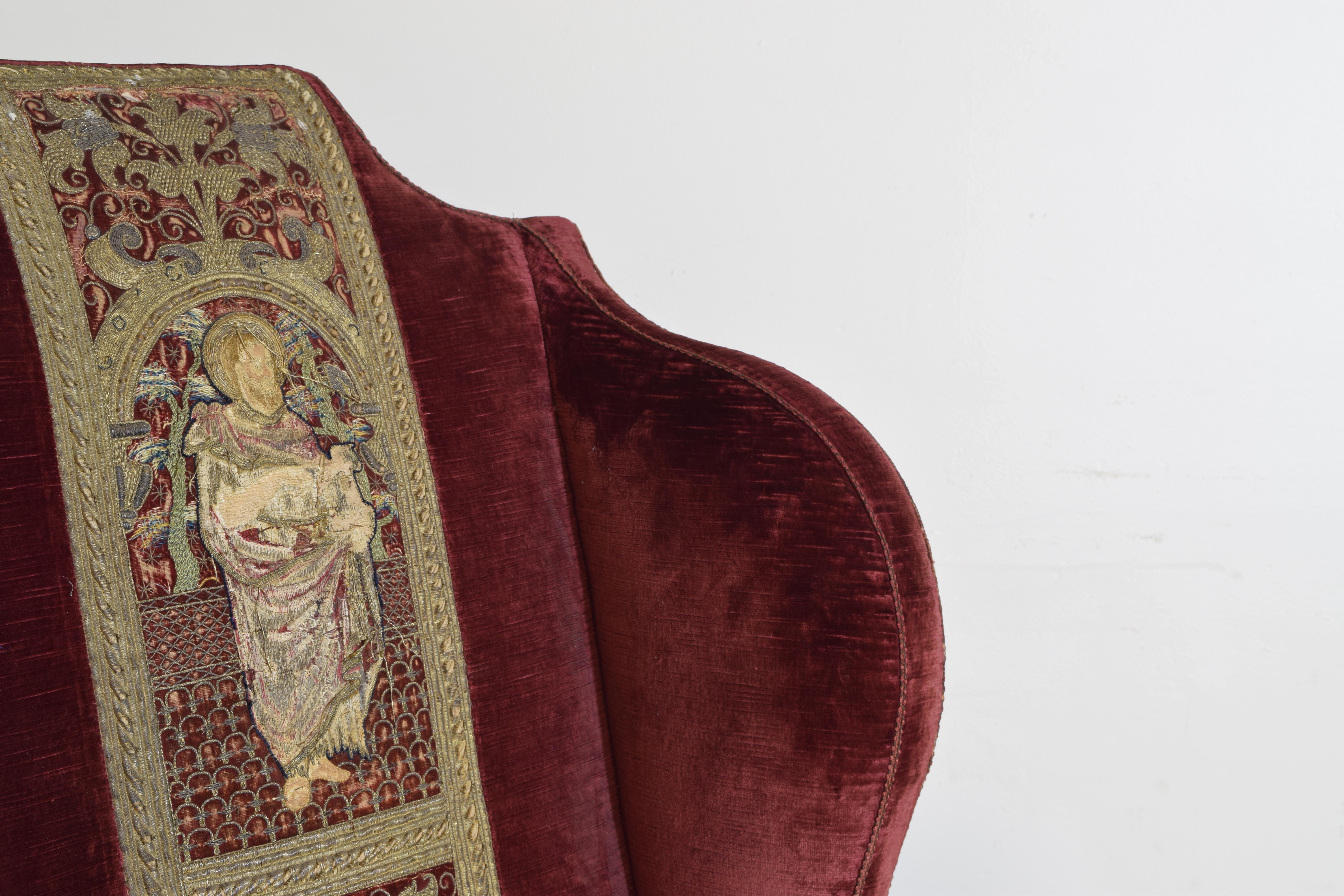English William & Mary Style Mahogany & Upholstered Wing Chair, ca. 1900 1