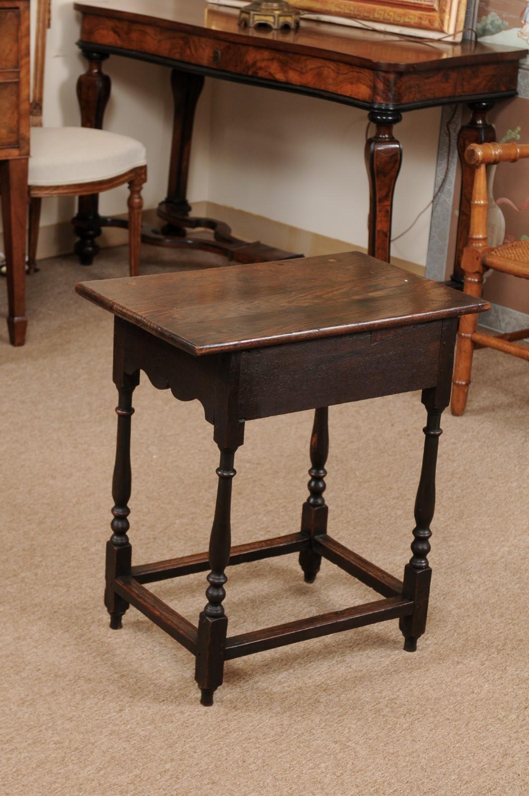 English William & Mary Style Oak Side Table, Late 18th Century 4