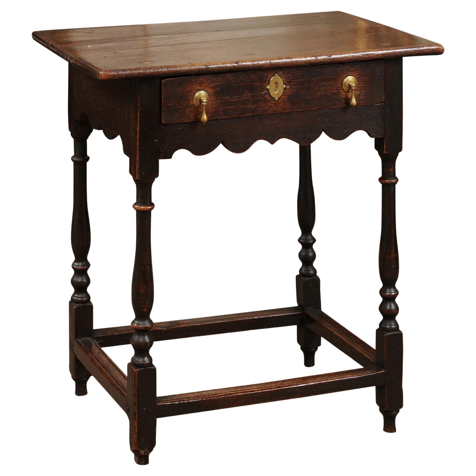 English William & Mary Style Oak Side Table, Late 18th Century