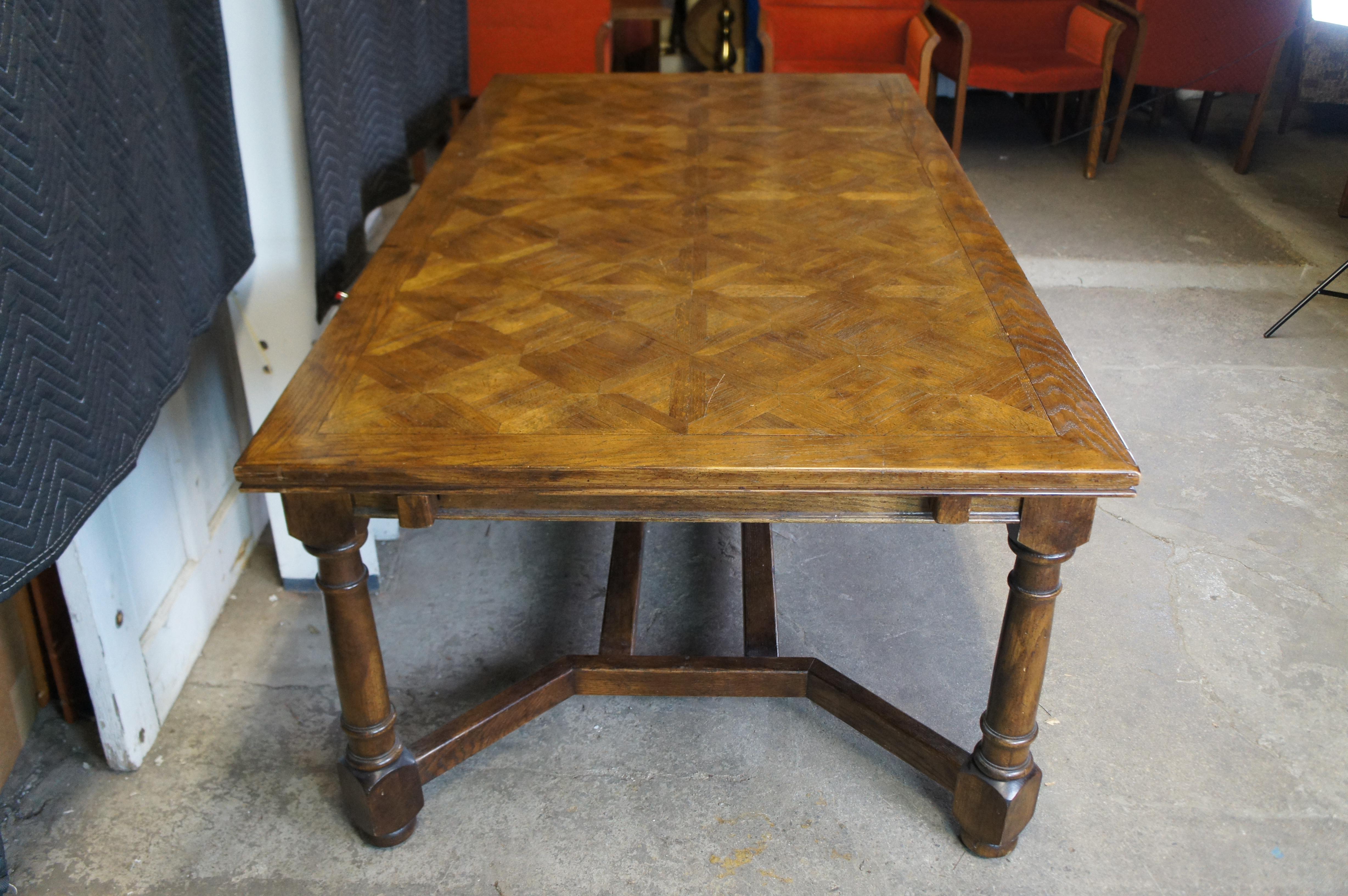 English William & Mary Style Parquetry Oak Refectory Draw Leaf Dining Table 11' For Sale 6