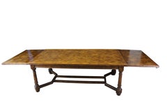 English William & Mary Style Parquetry Oak Refectory Draw Leaf Dining Table 11'