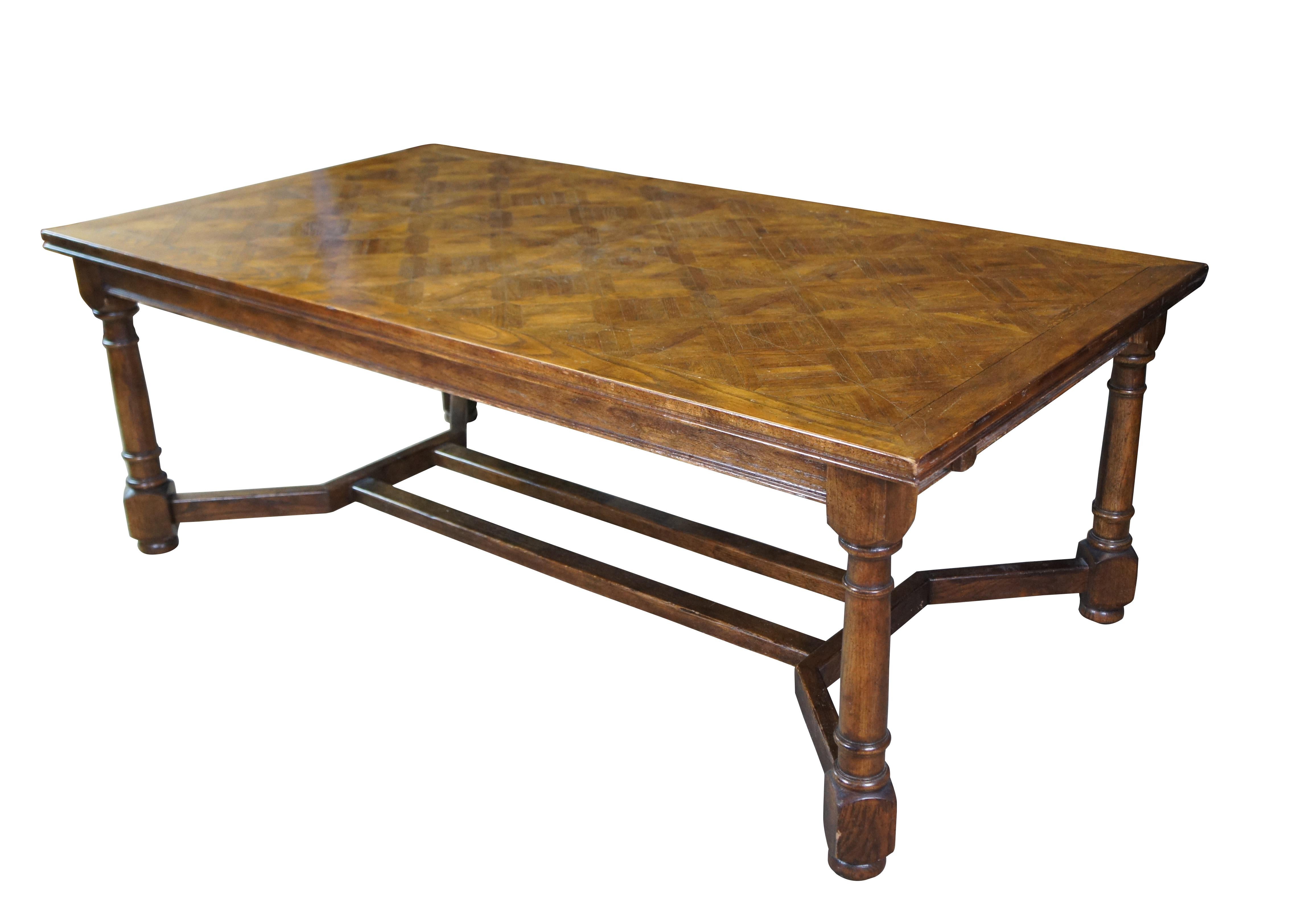 William and Mary English William & Mary Style Parquetry Oak Refectory Draw Leaf Dining Table 11' For Sale