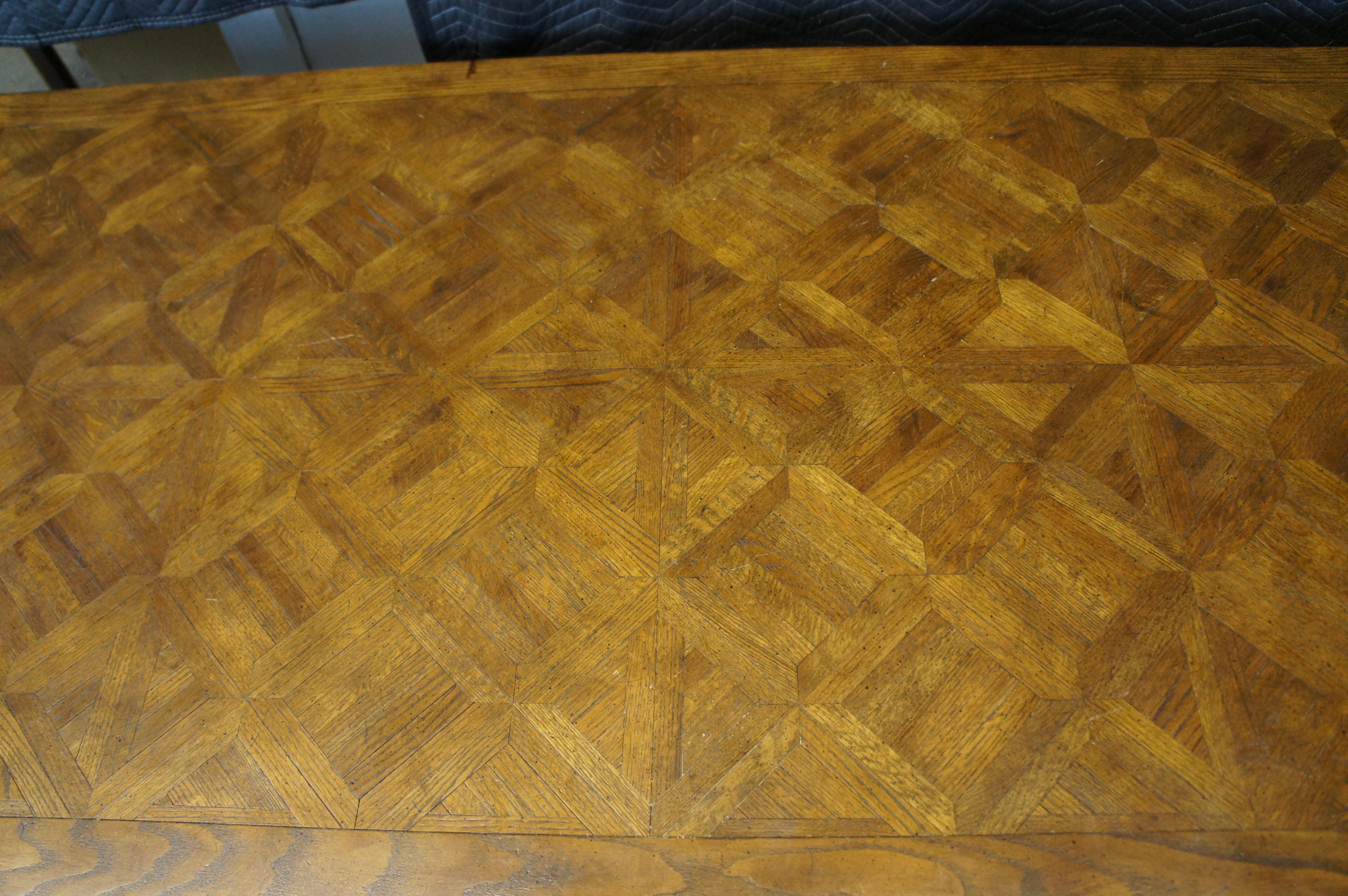 English William & Mary Style Parquetry Oak Refectory Draw Leaf Dining Table 11' For Sale 1