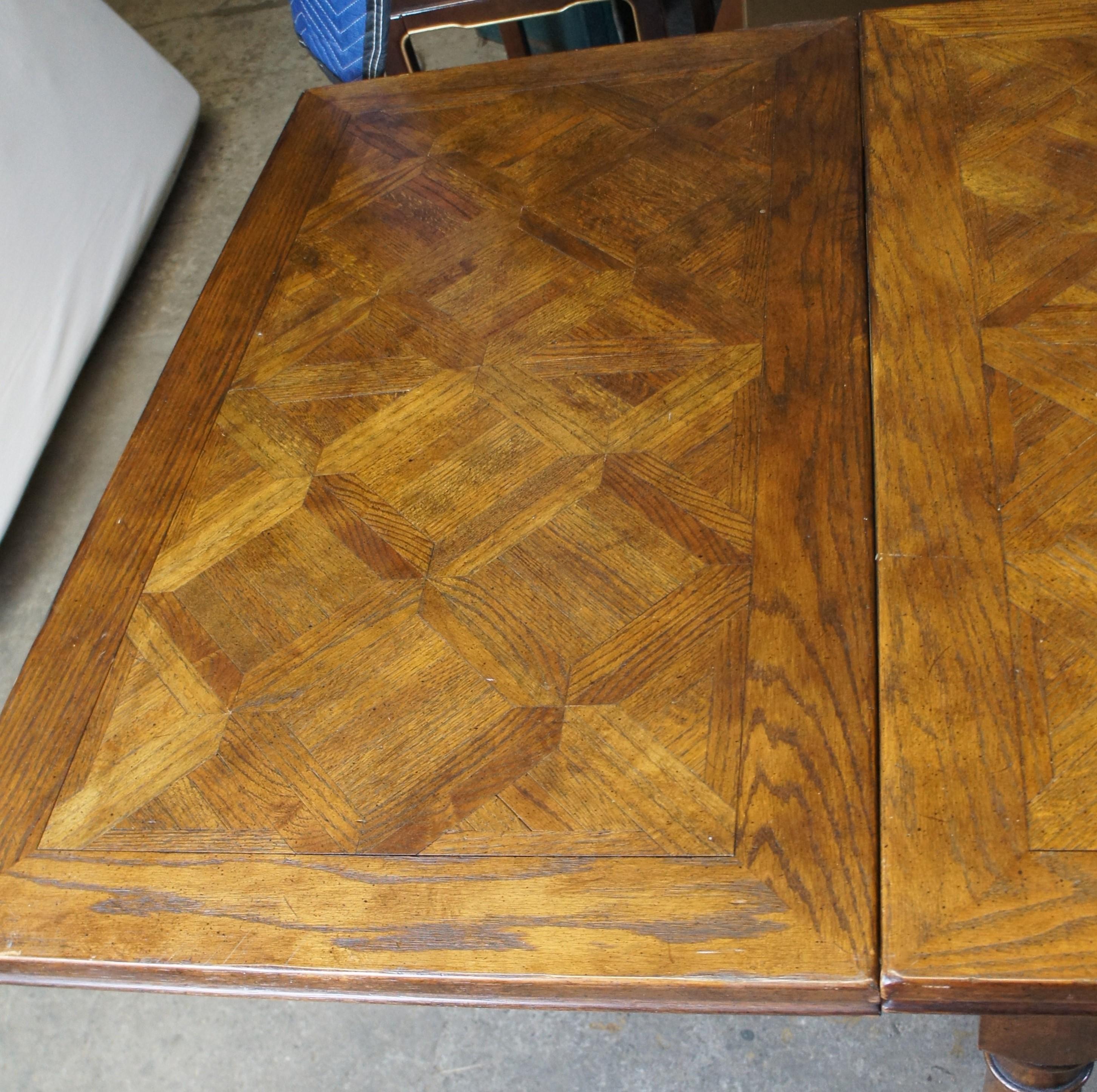 English William & Mary Style Parquetry Oak Refectory Draw Leaf Dining Table 11' For Sale 2