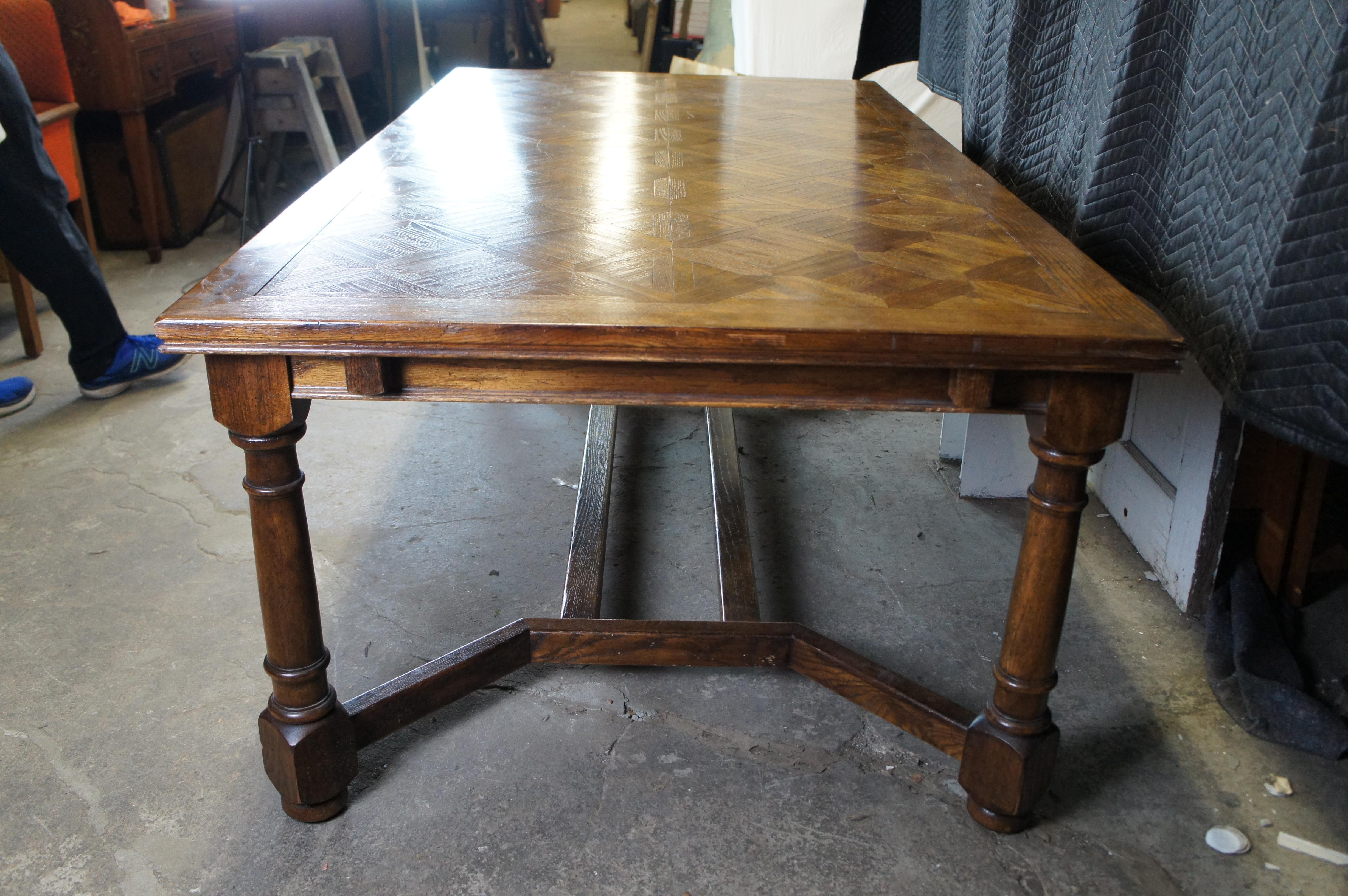 English William & Mary Style Parquetry Oak Refectory Draw Leaf Dining Table 11' For Sale 4