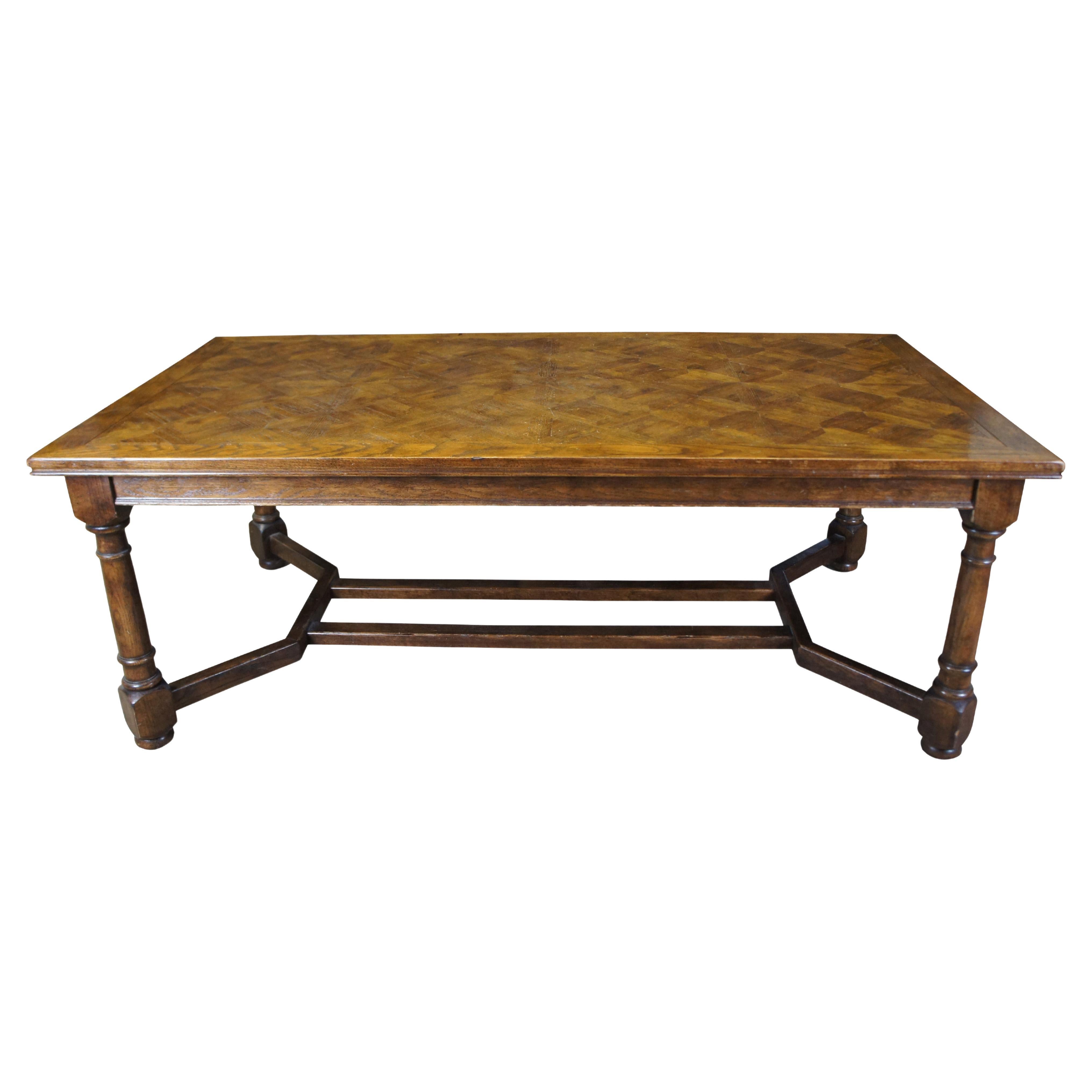 English William & Mary Style Parquetry Oak Refectory Draw Leaf Dining Table 11'