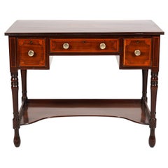 Antique English Willian IV Satinwood Inlaid Lady's Writing Desk with Lower Shaped Shelf