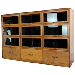 Vintage English Window Fronted Oak Haberdashery Cabinet, circa 1940s