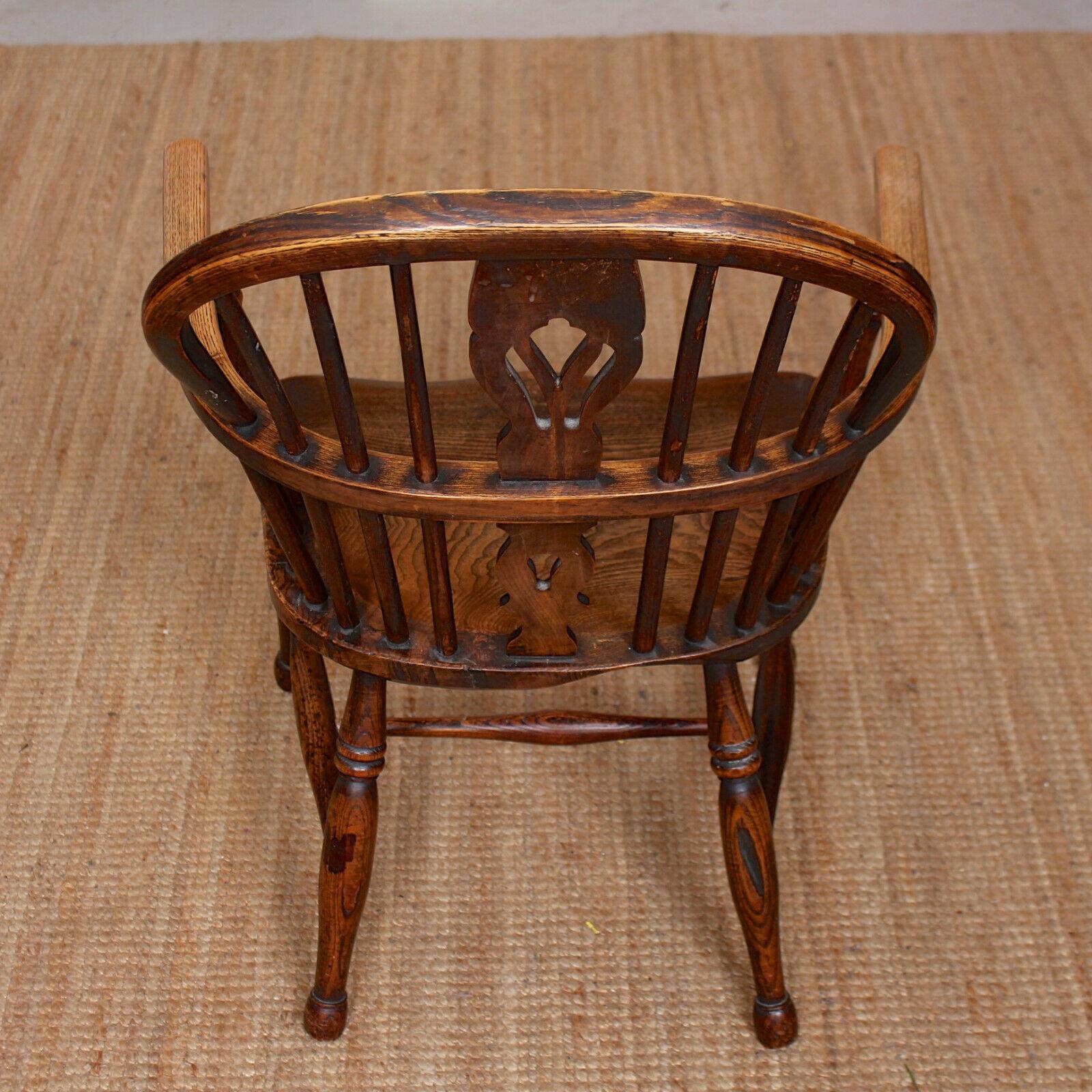 English Windsor Armchair Desk Chair Carved Elm Ash Stickback For Sale 5