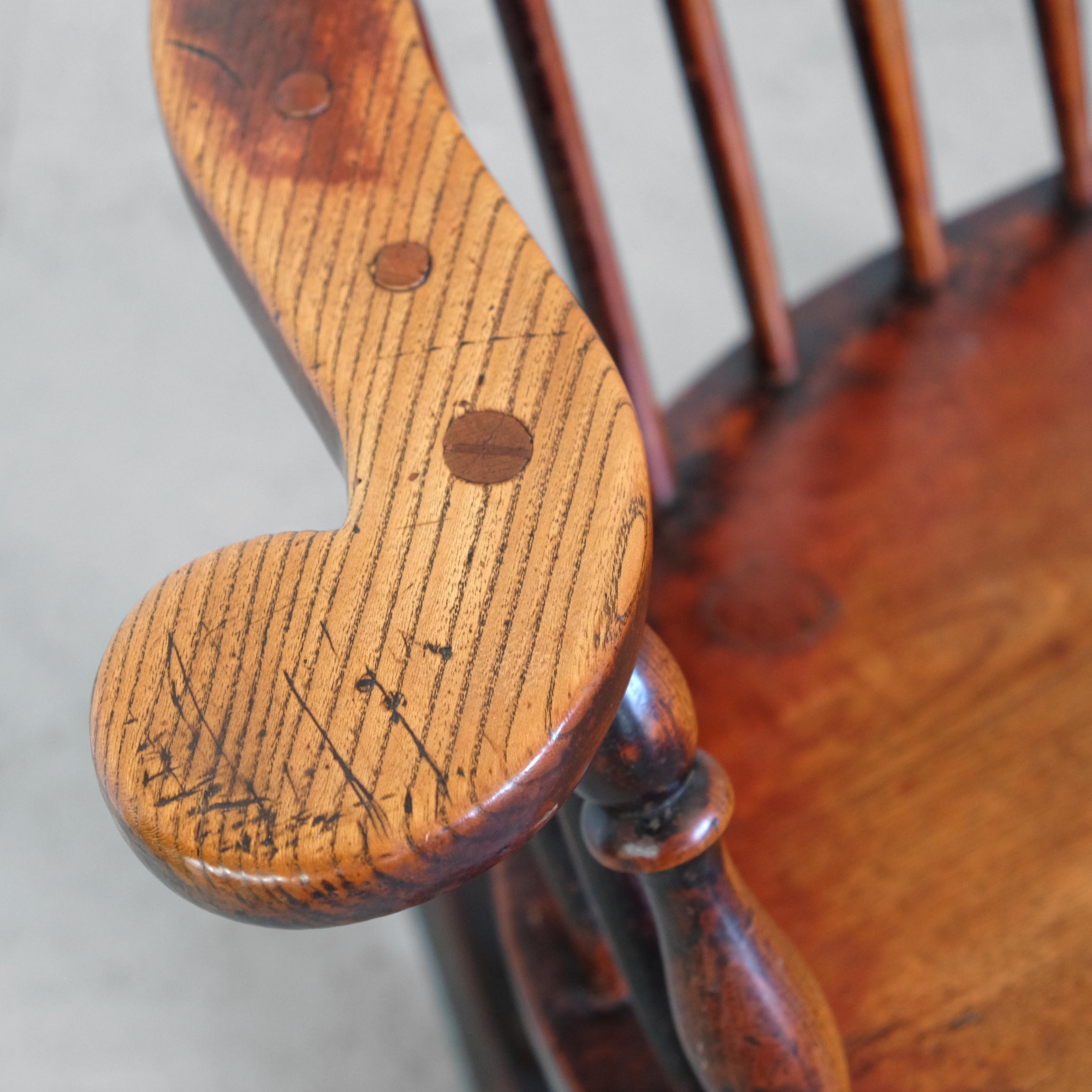 Hand-Crafted English Windsor Rocking Chair, Thames Valley, Fruitwood, Country Chippendale