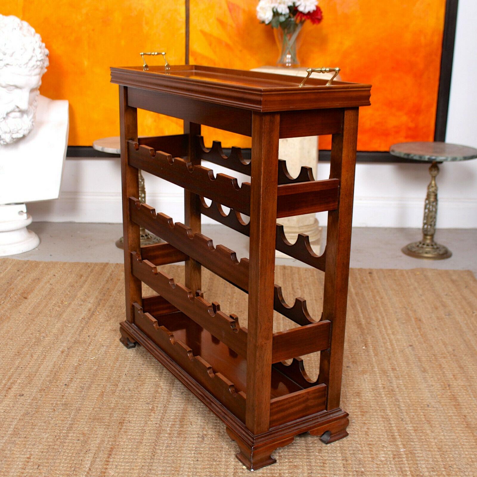 English Wine Rack Inlaid Mahogany Tray 24 Bottle Cabinet Carved 4