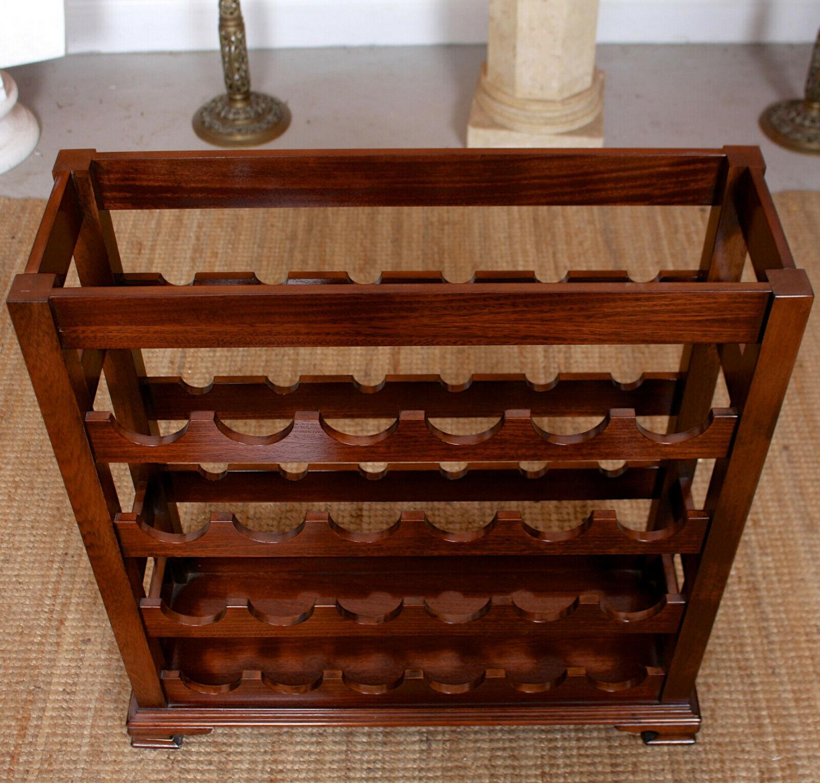 English Wine Rack Inlaid Mahogany Tray 24 Bottle Cabinet Carved 1