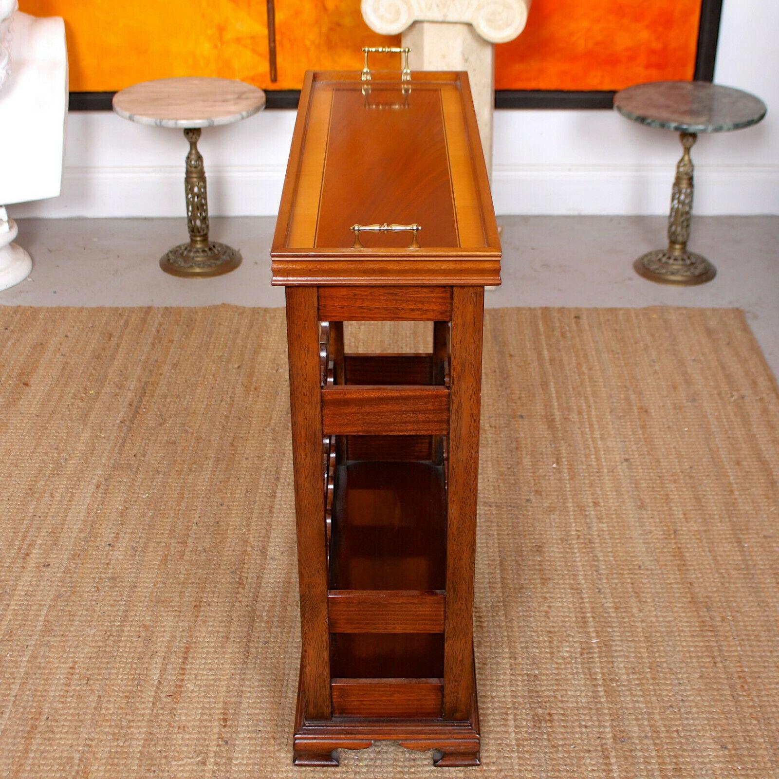 English Wine Rack Inlaid Mahogany Tray 24 Bottle Cabinet Carved 2