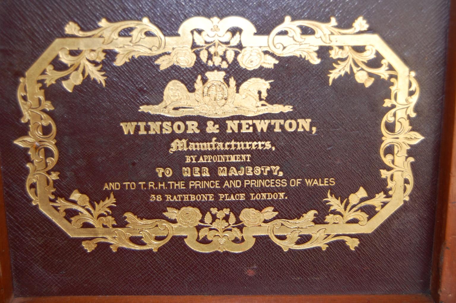 Boîte à peinture anglaise Winsor et Newton avec tiroir,  Peinture et palettes datant d'environ 1865 en vente 2