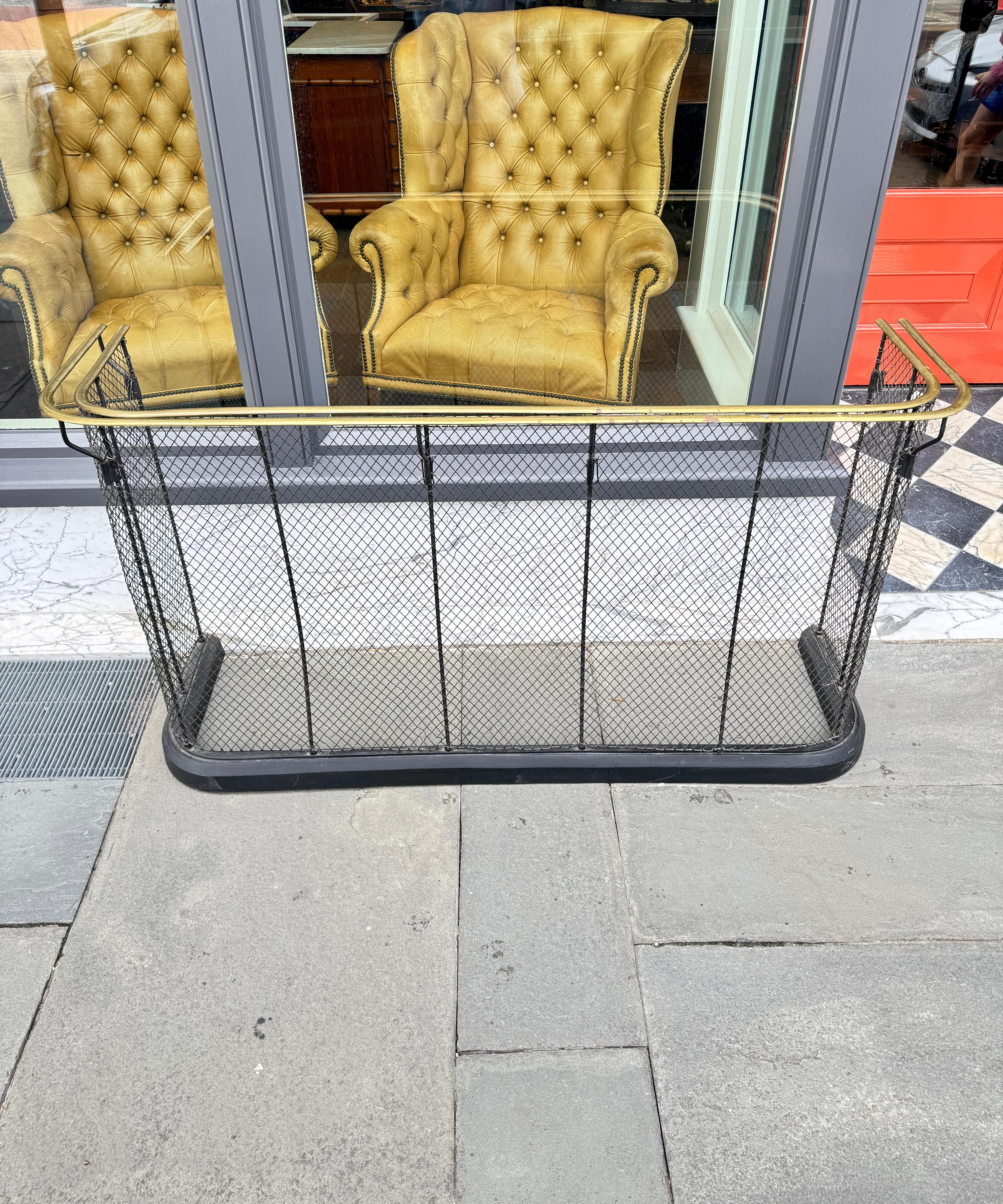 Inglese Parafango inglese in filo metallico con barra di asciugatura in ottone 19 secolo in vendita