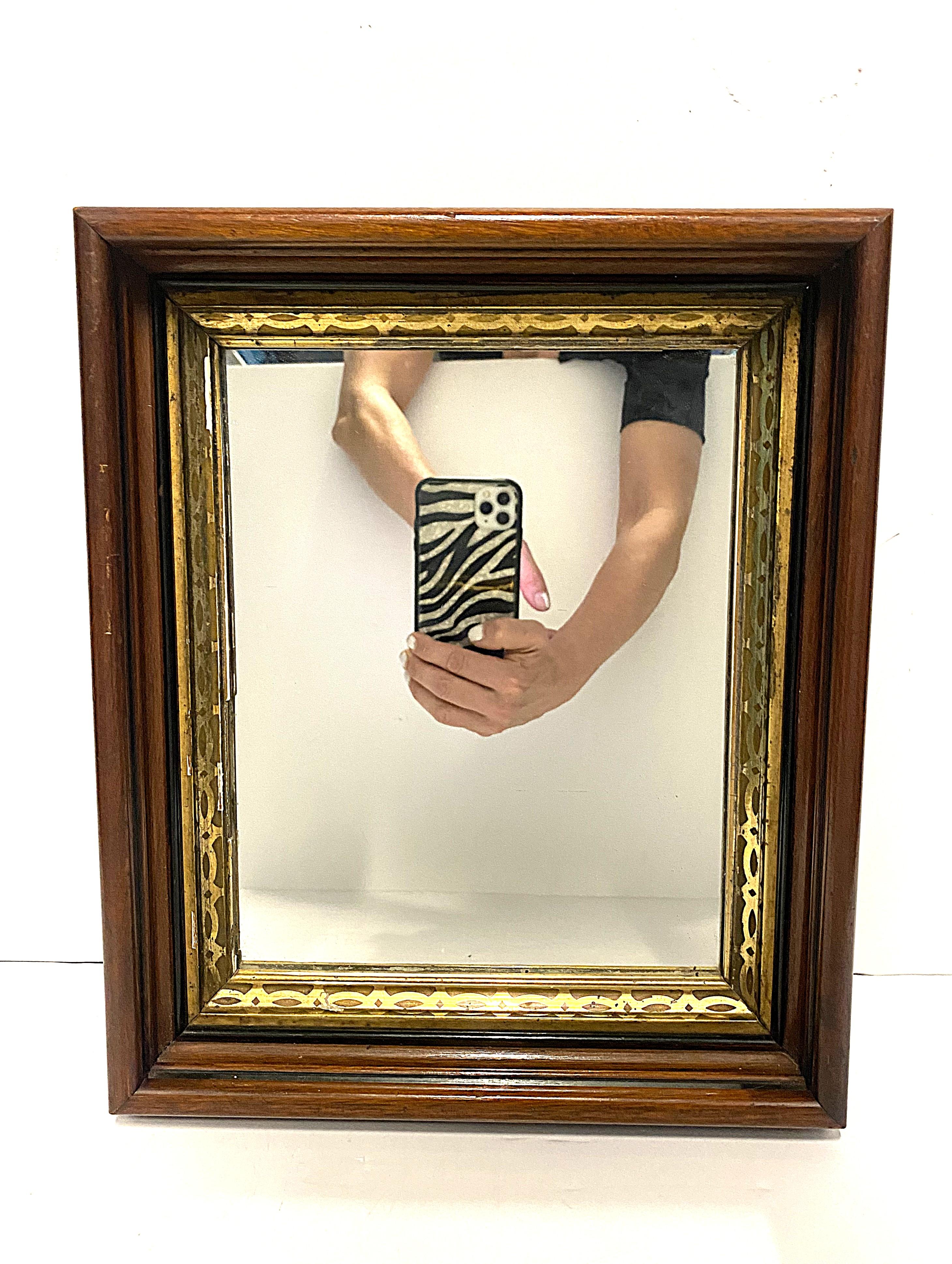 European English Wood and Gold Giltwood Framed Wall Mirror For Sale