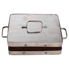 English Wood and Silver Plate Serving Box