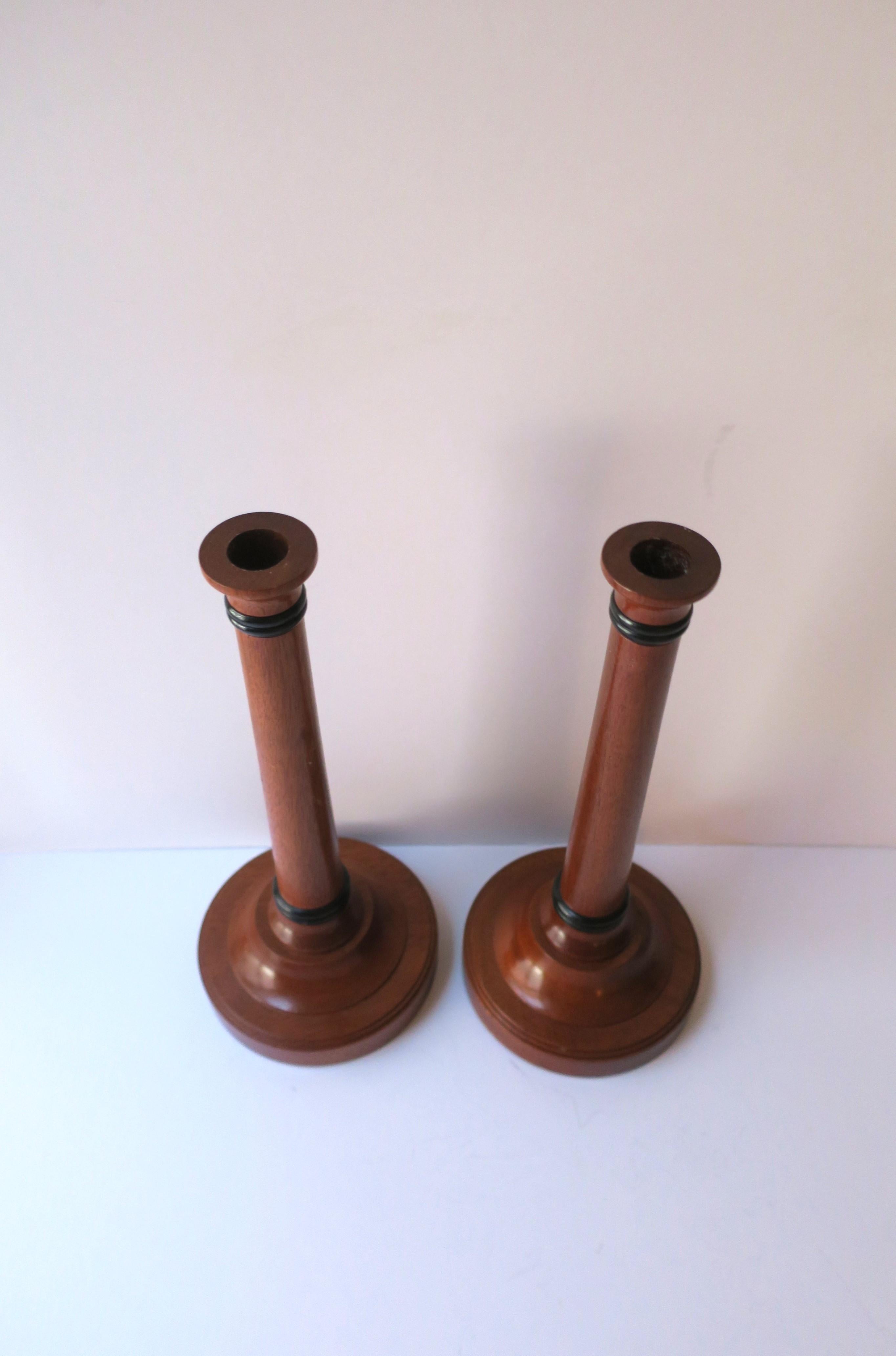 English Wood Candlesticks Holders, Pair For Sale 6