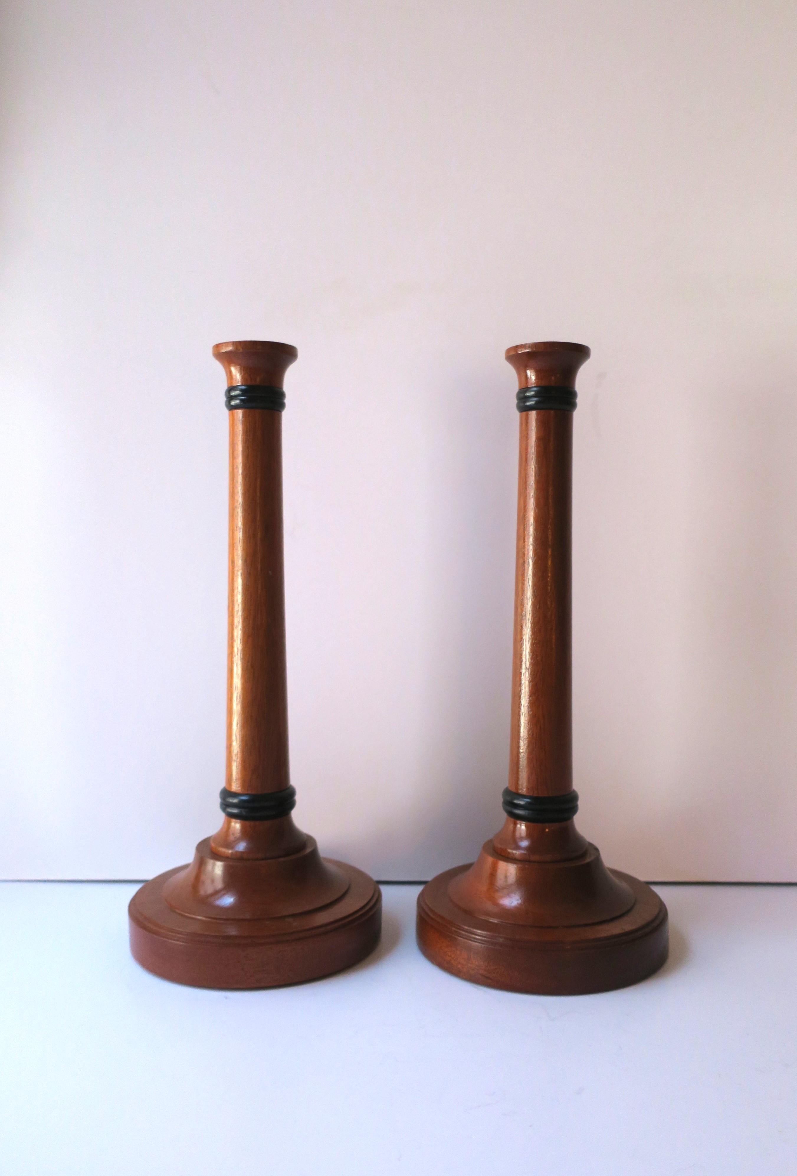 Hand-Crafted English Wood Candlesticks Holders, Pair For Sale