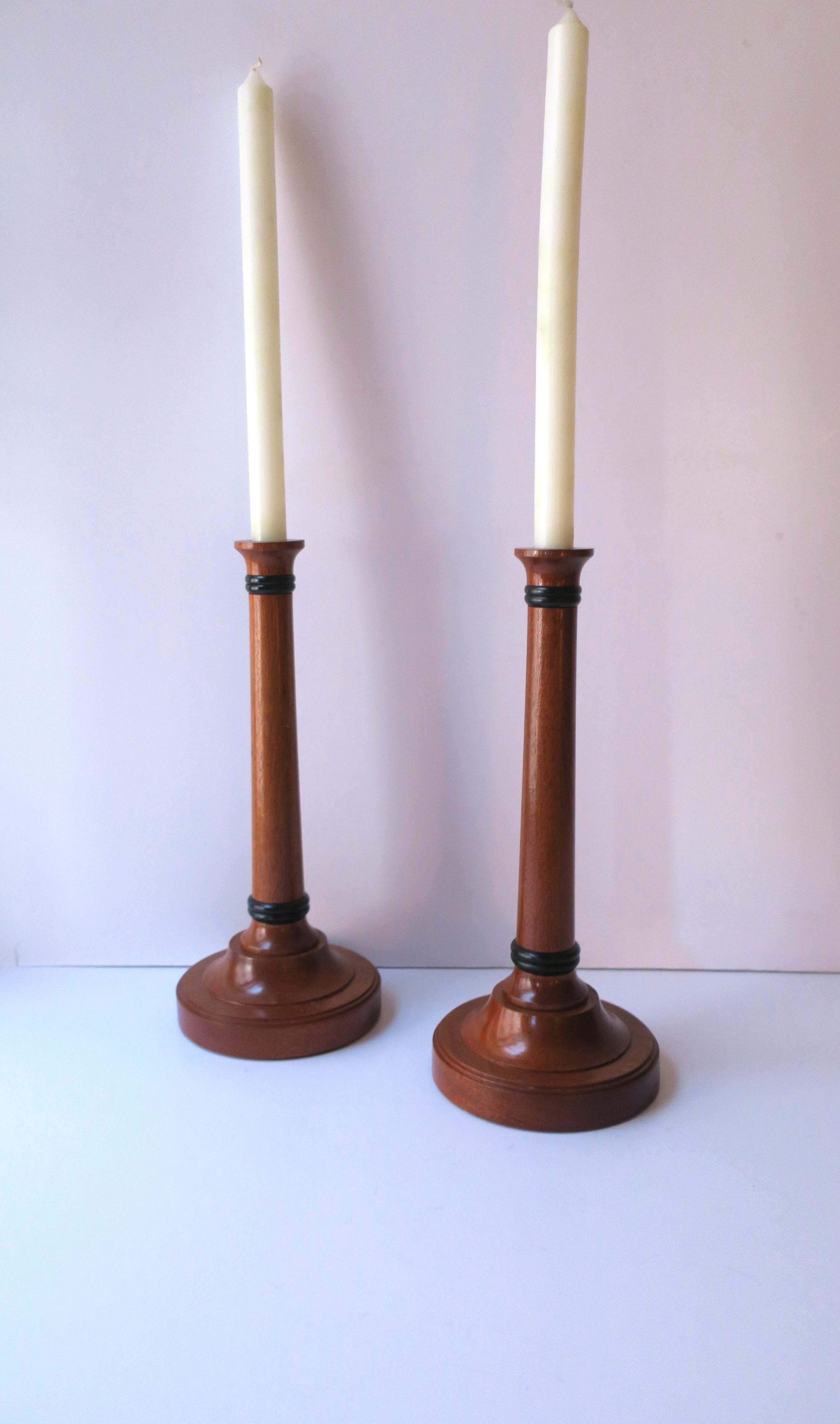 20th Century English Wood Candlesticks Holders, Pair For Sale