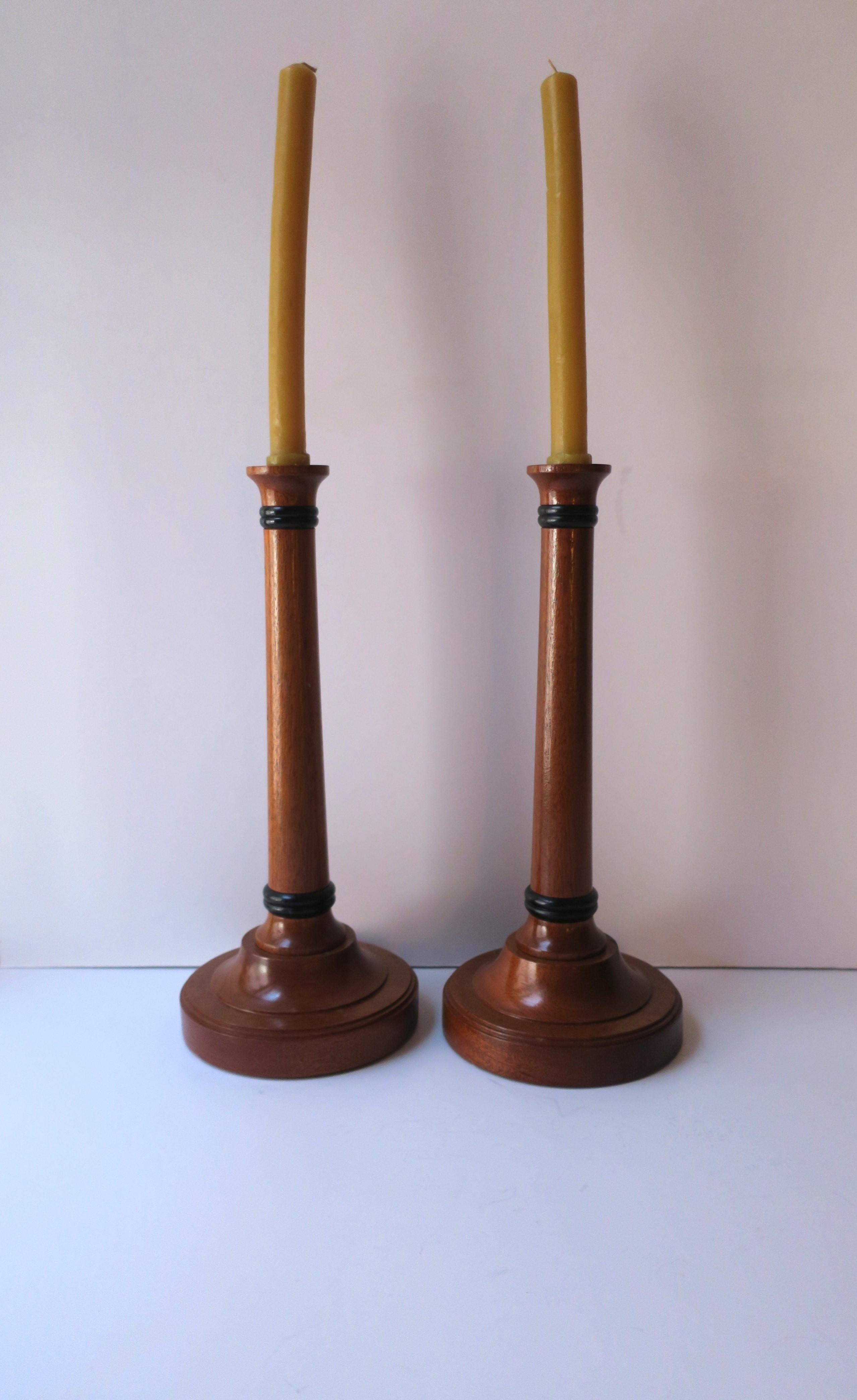 English Wood Candlesticks Holders, Pair For Sale 1