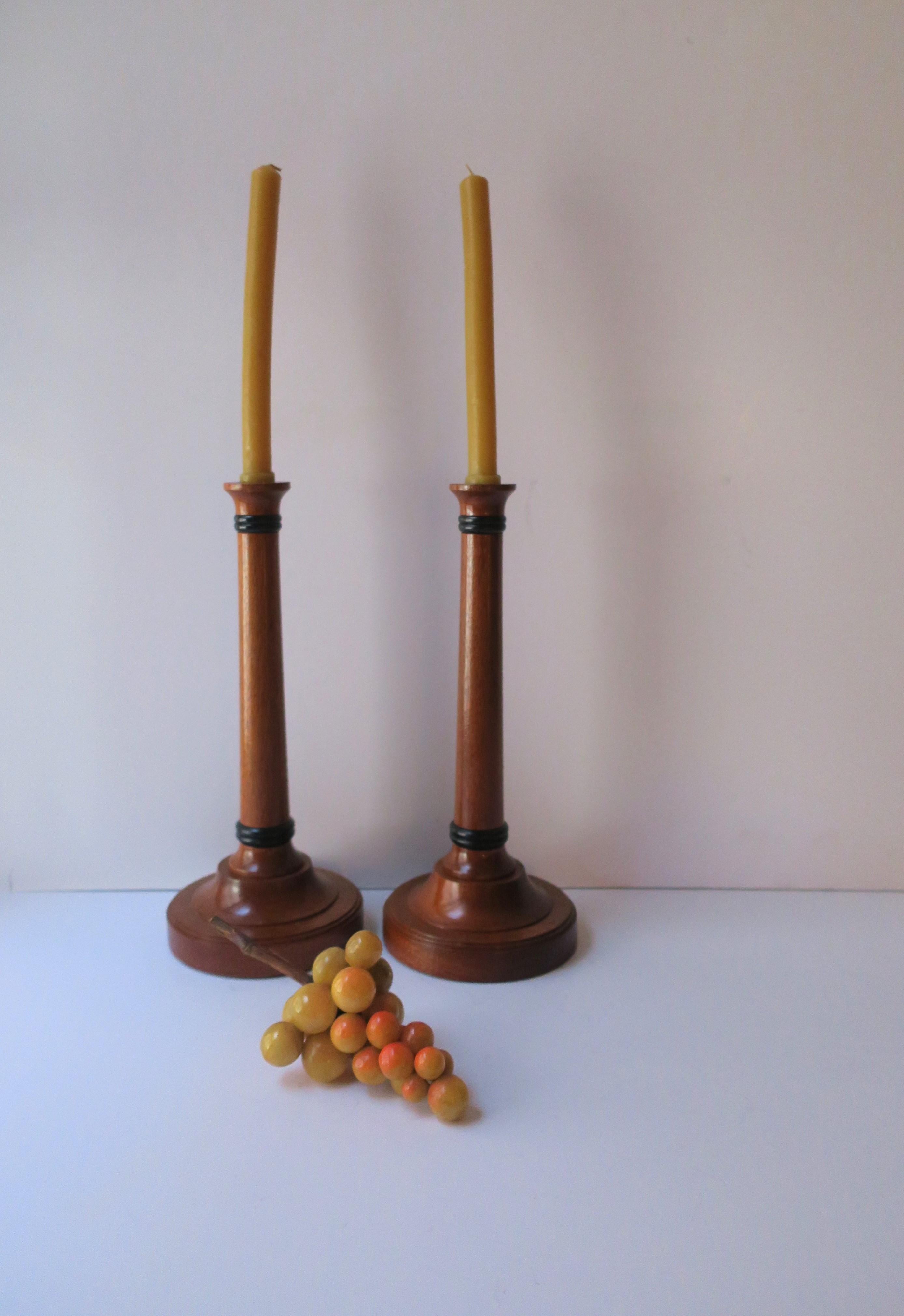 English Wood Candlesticks Holders, Pair For Sale 2