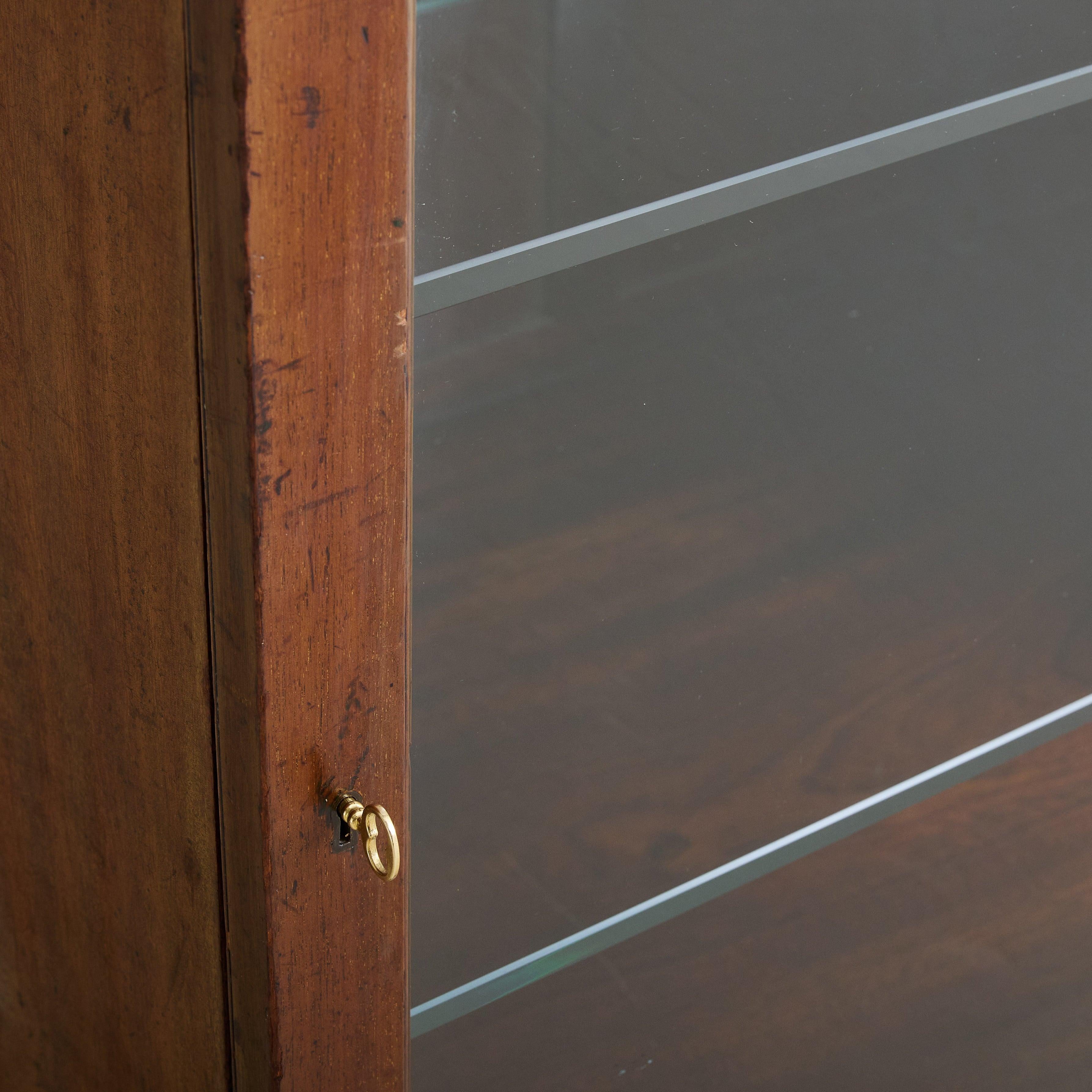 English Wood Display Cabinet on Wheels With Glass Shelves, 19th Century For Sale 1