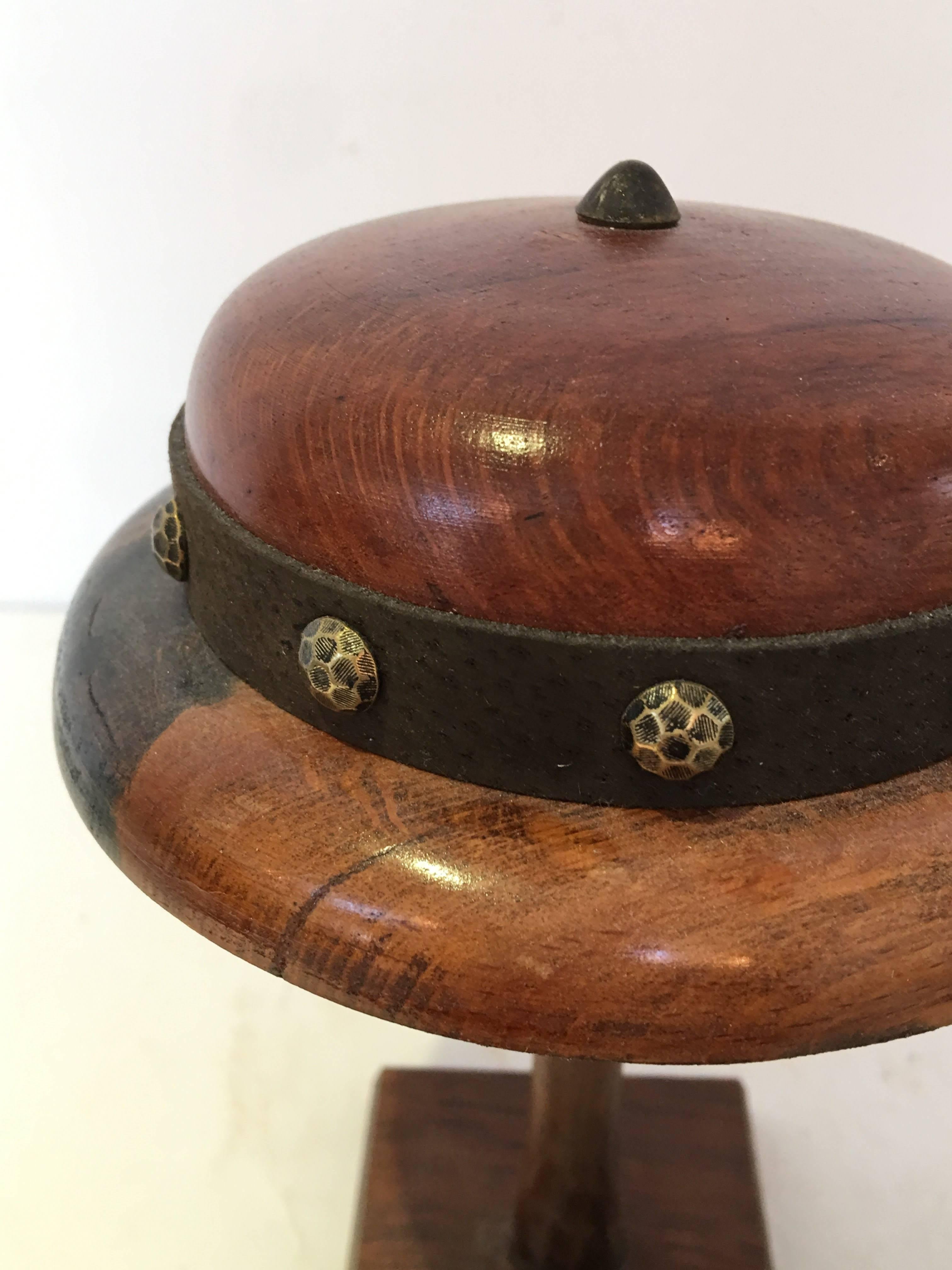 English wood doll hat mold on wood stand
circa 1920s-1930s #333
Studded Brim.