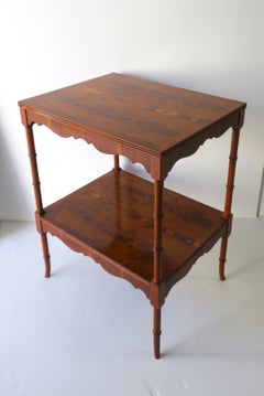 English Birdseye Maple Wood Side or End Table with Shelf and Bamboo-Esque Legs