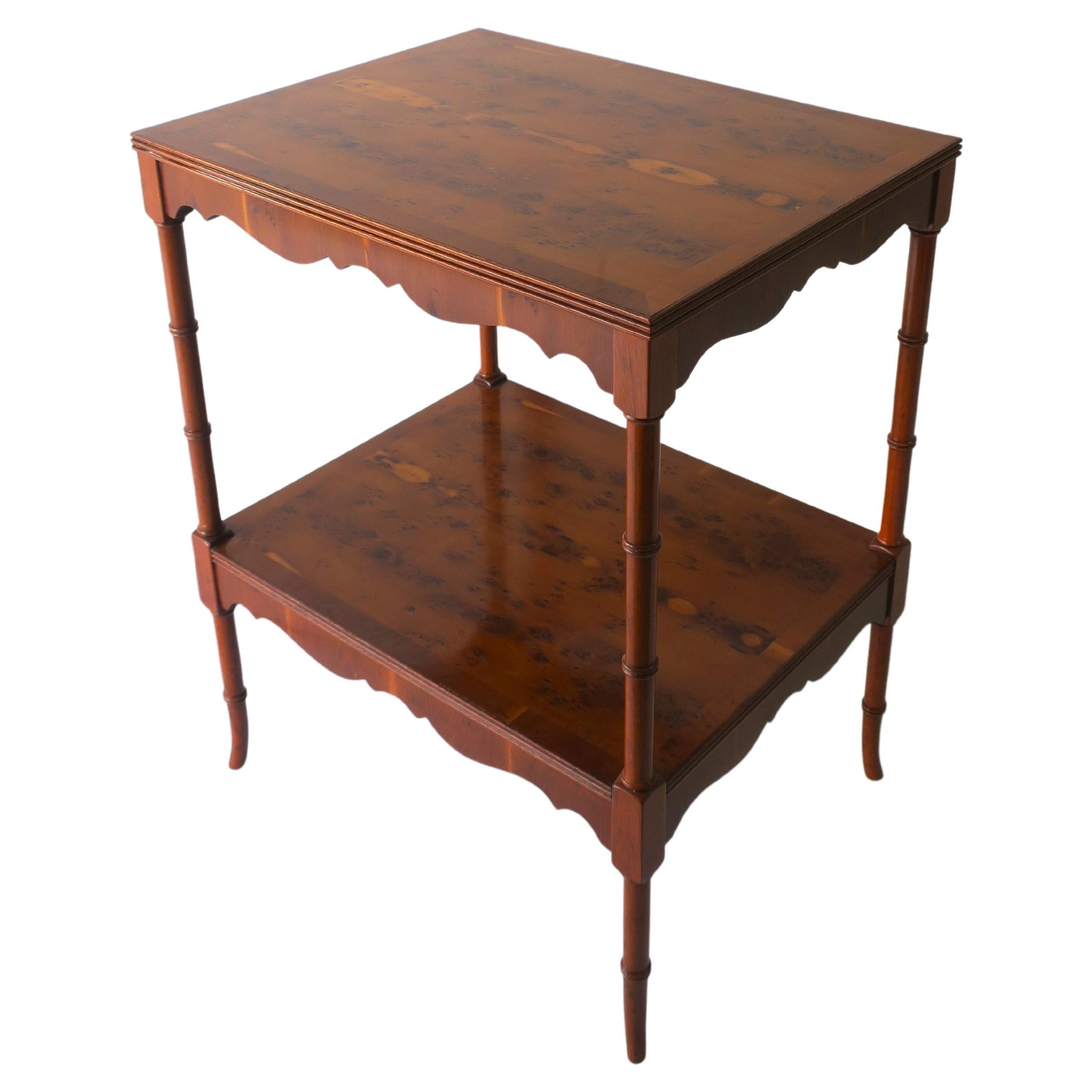 English Birdseye Maple Wood Side or End Table with Shelf and Bamboo-Esque Legs For Sale