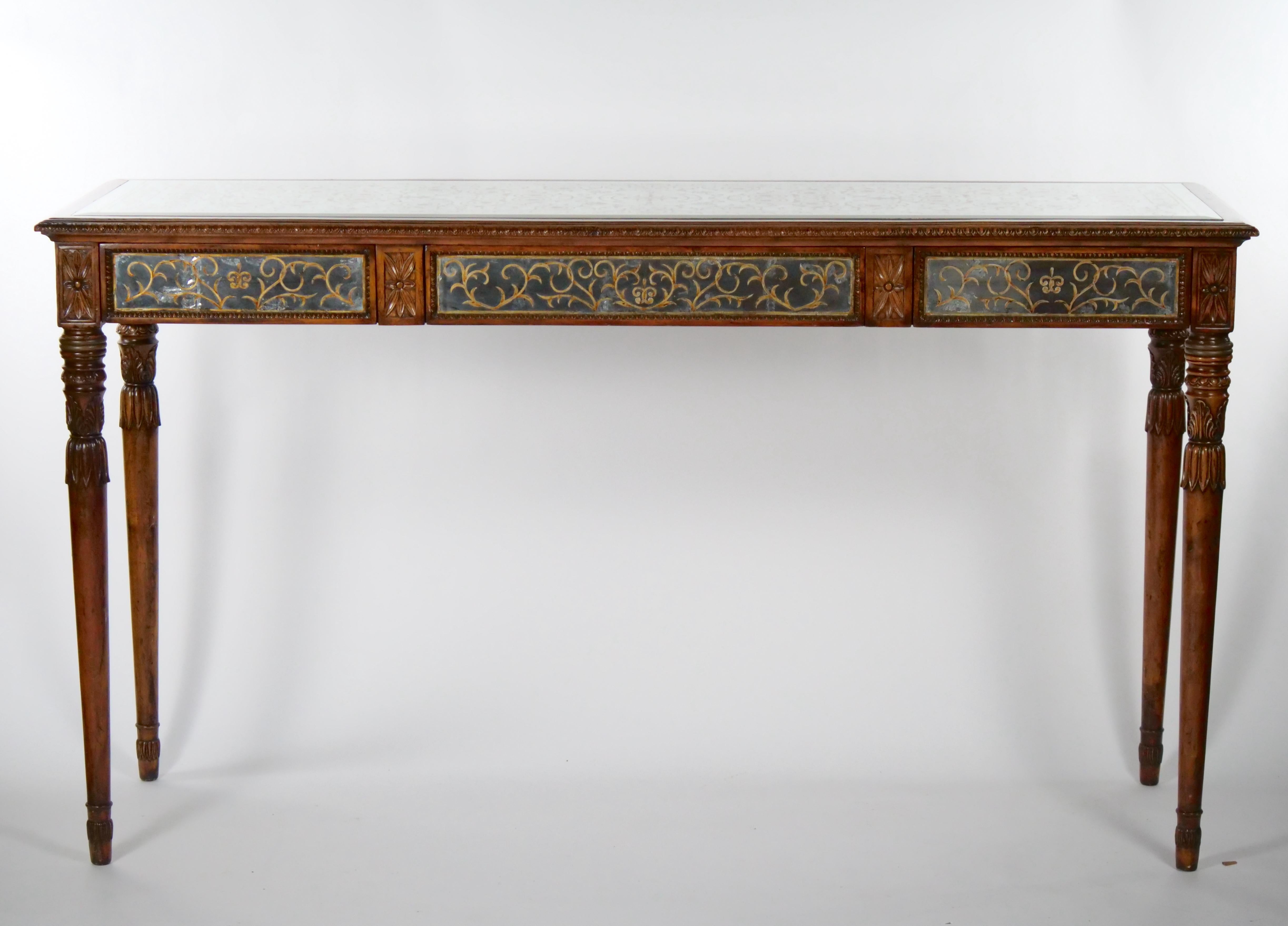 English Wood Framed Mirrored Regency Console Table 10