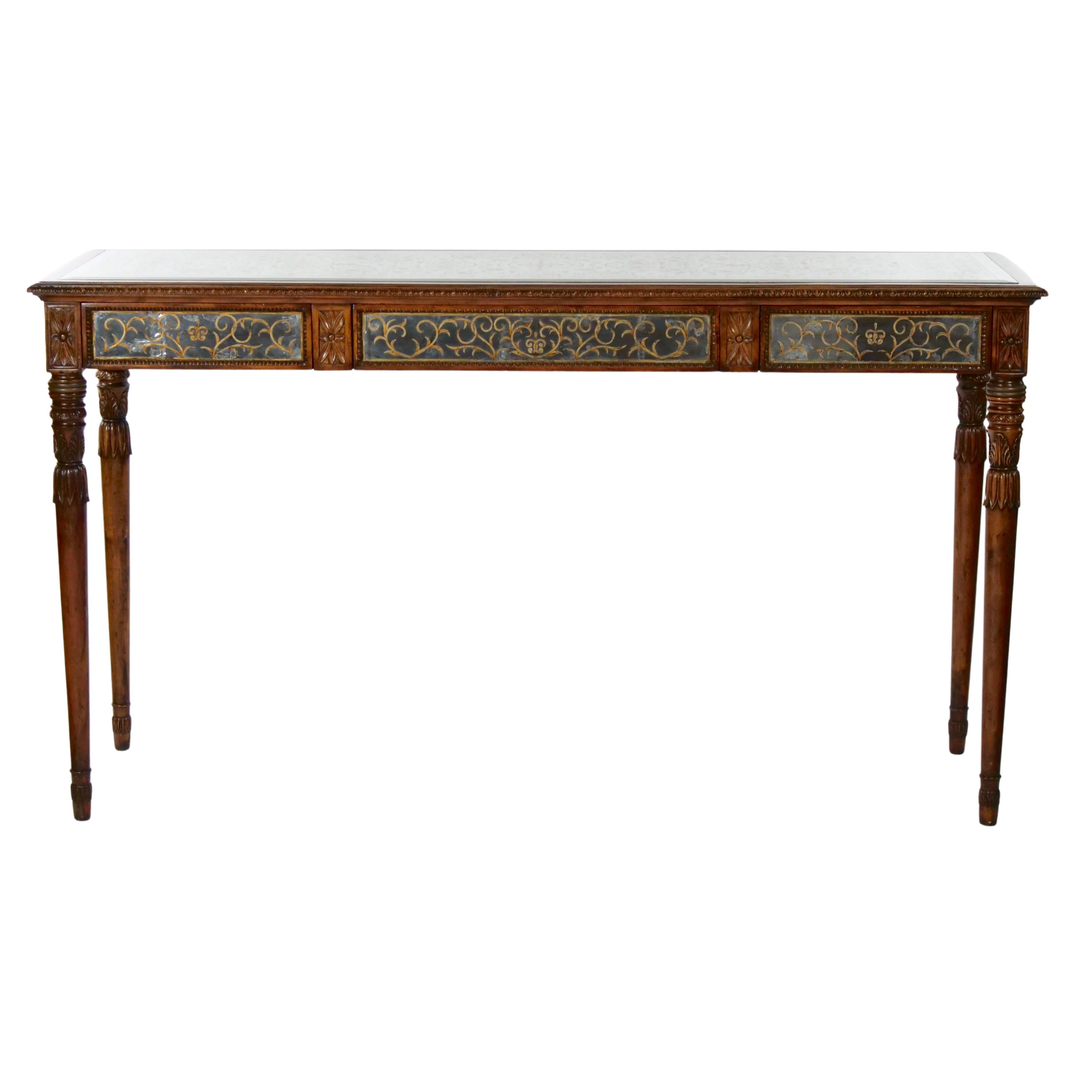 English Wood Framed Mirrored Regency Console Table