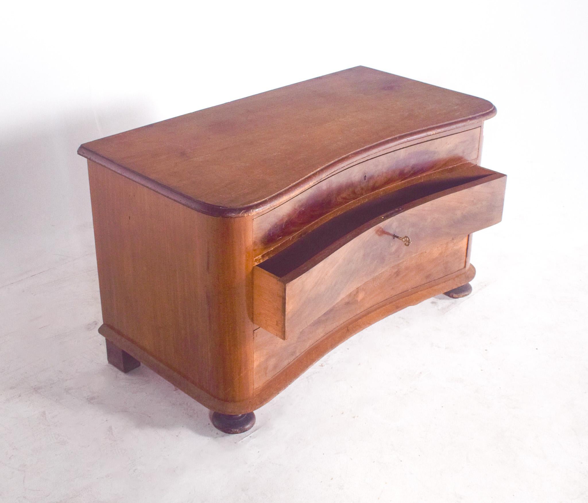 20th Century English Wood Serpentine Chest of Drawers For Sale