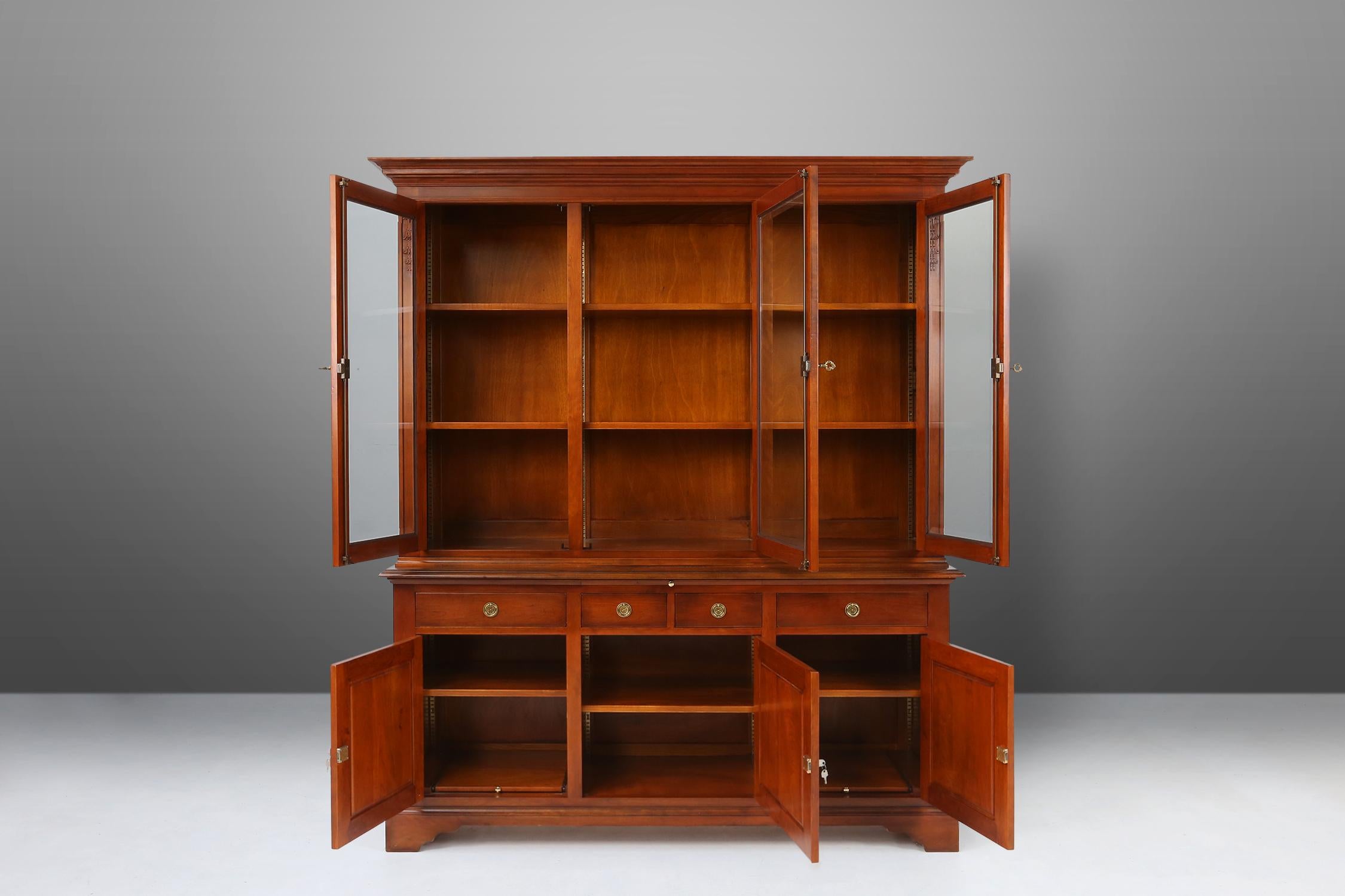 Neoclassical English Wooden Bookcase Cabinet, 1950s For Sale