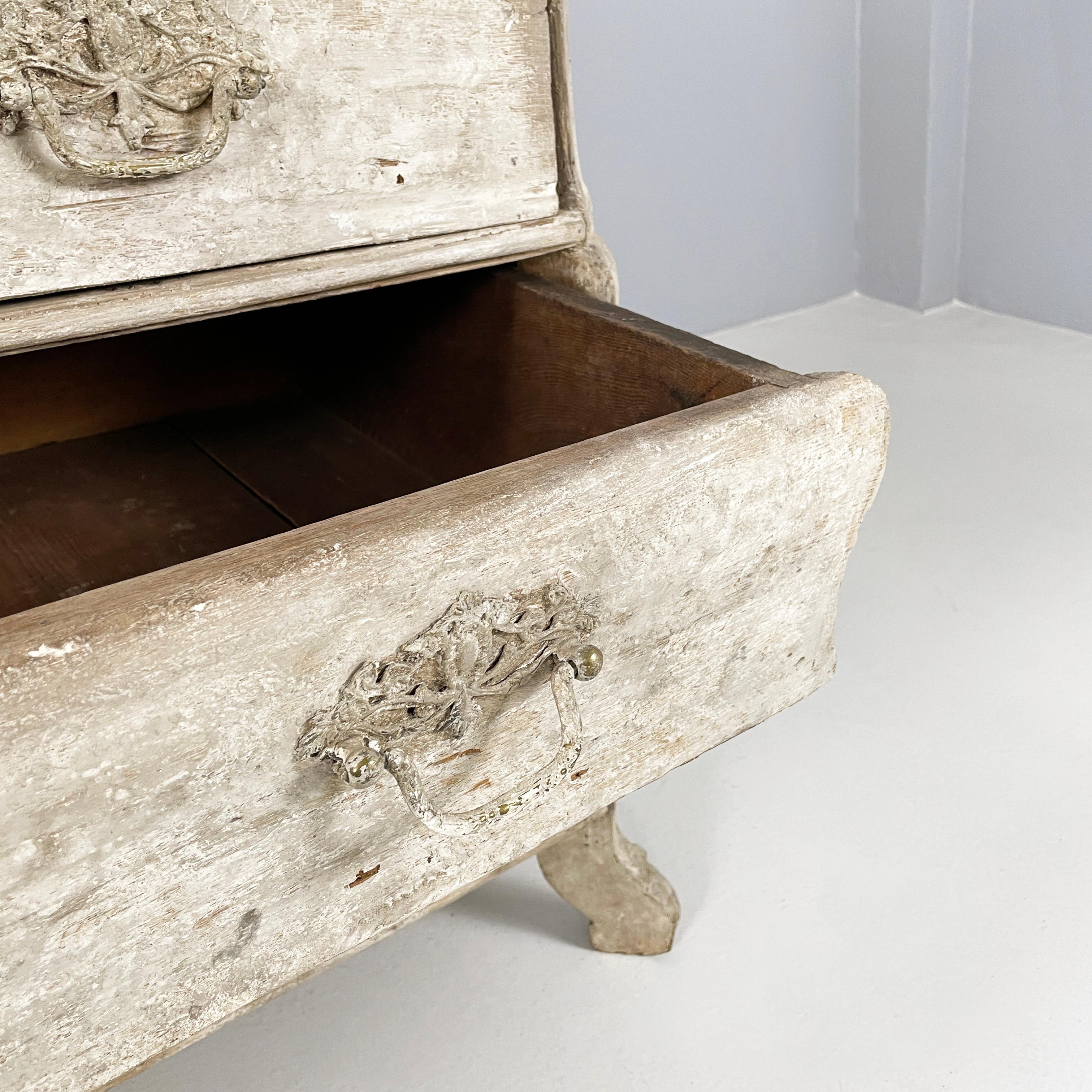 English Wooden chest of drawers with not-uniform white finish, 1700s 12