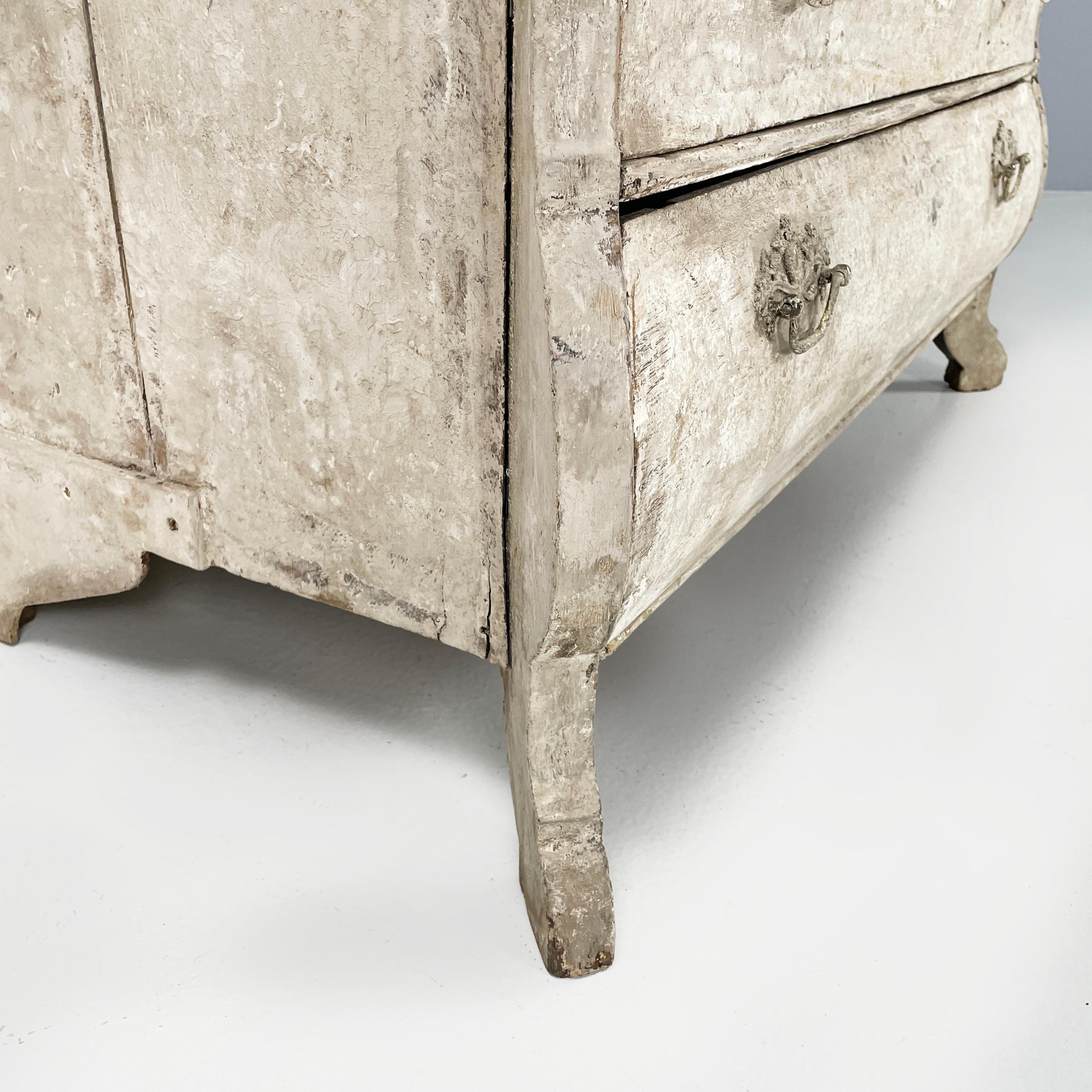 English Wooden chest of drawers with not-uniform white finish, 1700s 14