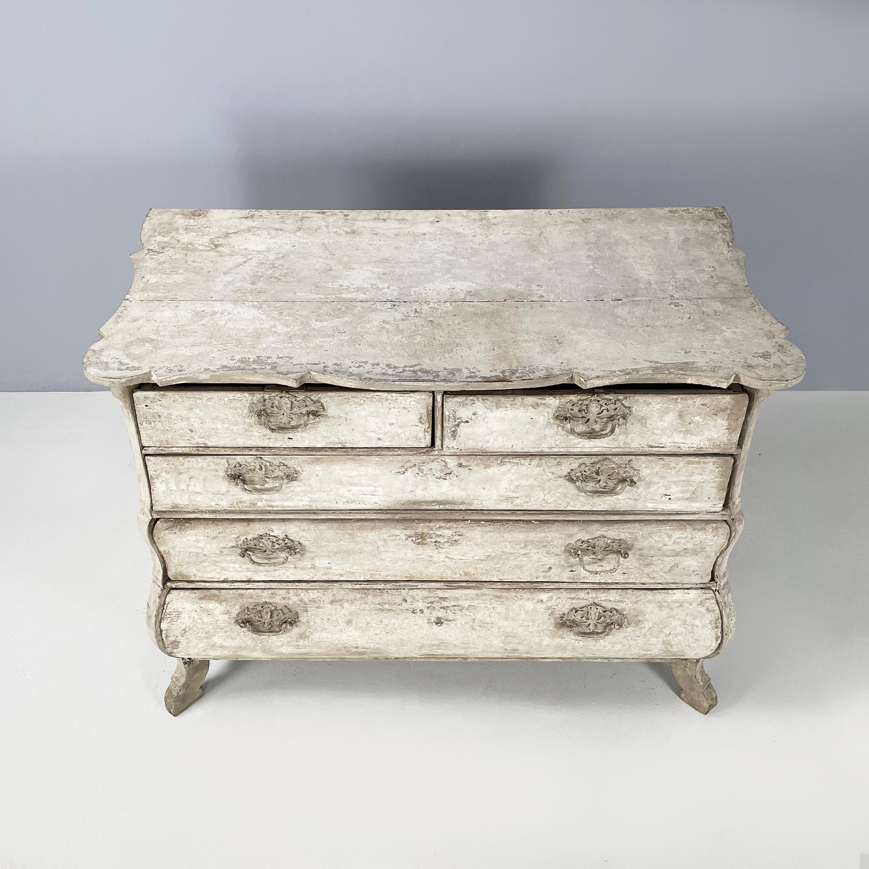 18th Century and Earlier English Wooden chest of drawers with not-uniform white finish, 1700s