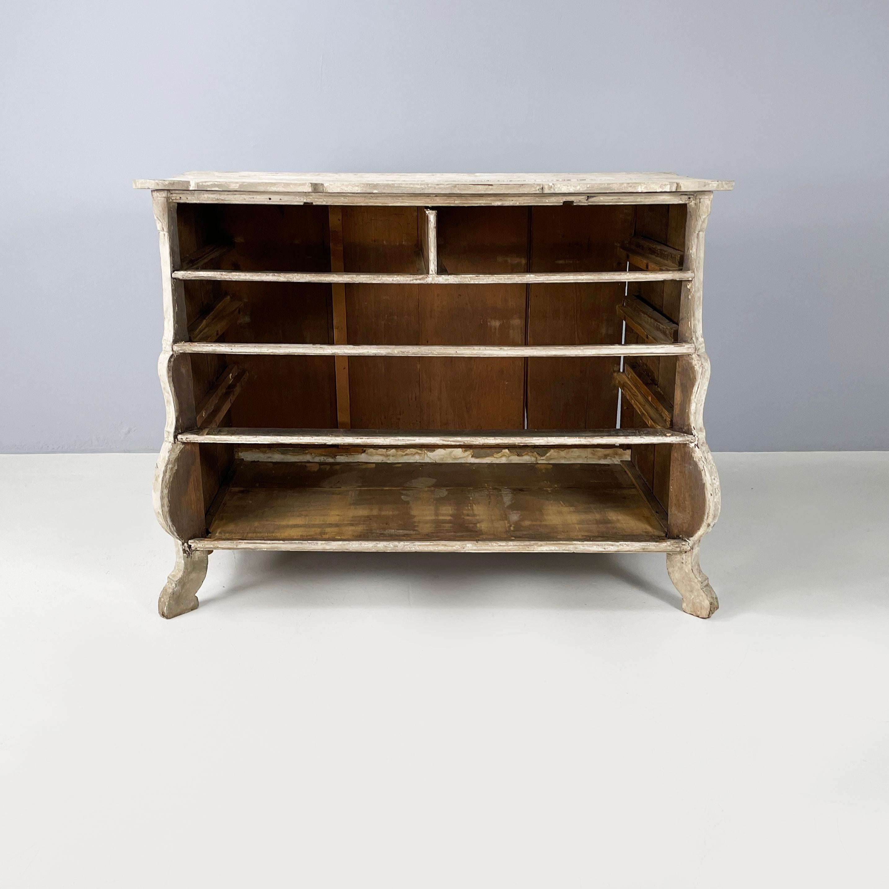 English Wooden chest of drawers with not-uniform white finish, 1700s 3