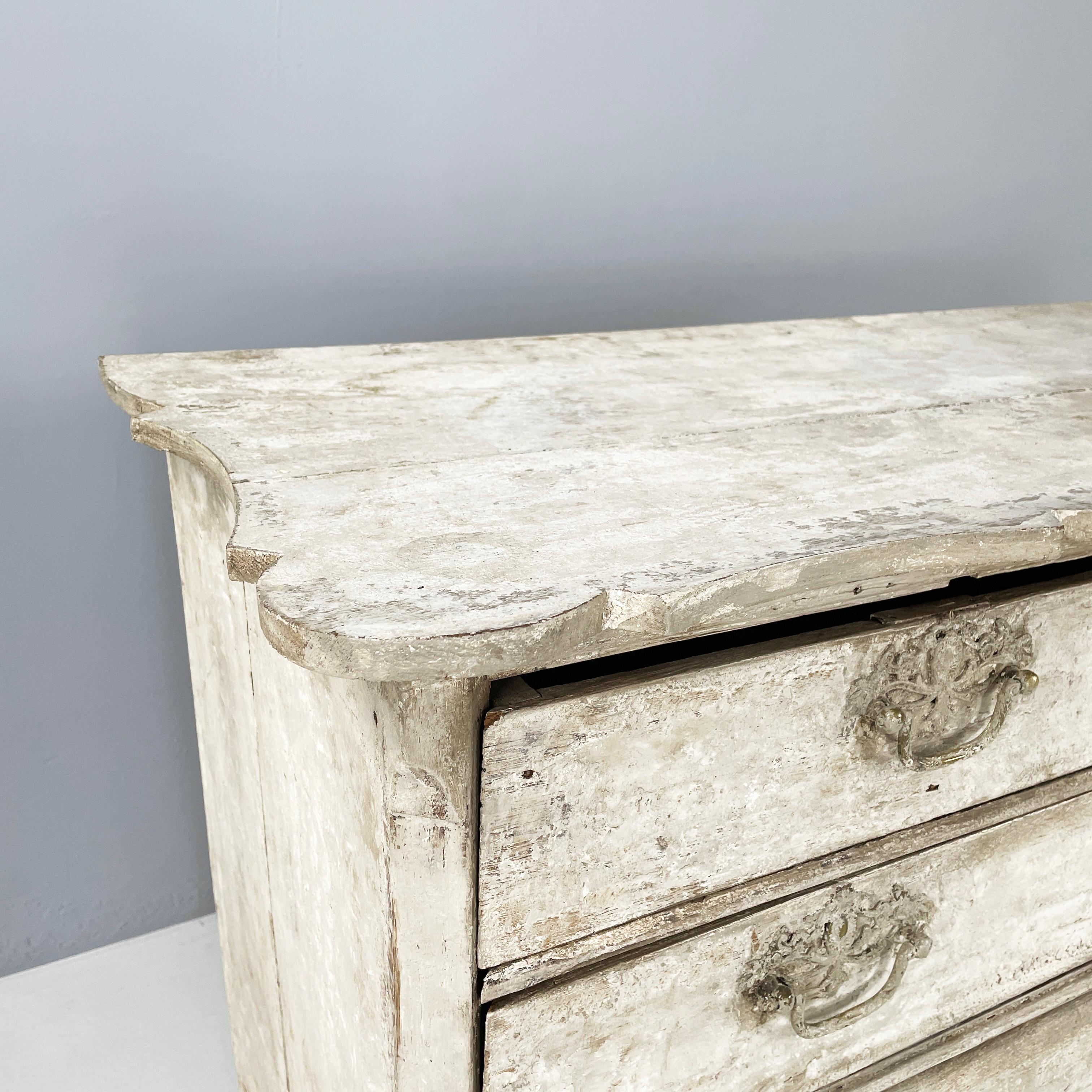 English Wooden chest of drawers with not-uniform white finish, 1700s 4