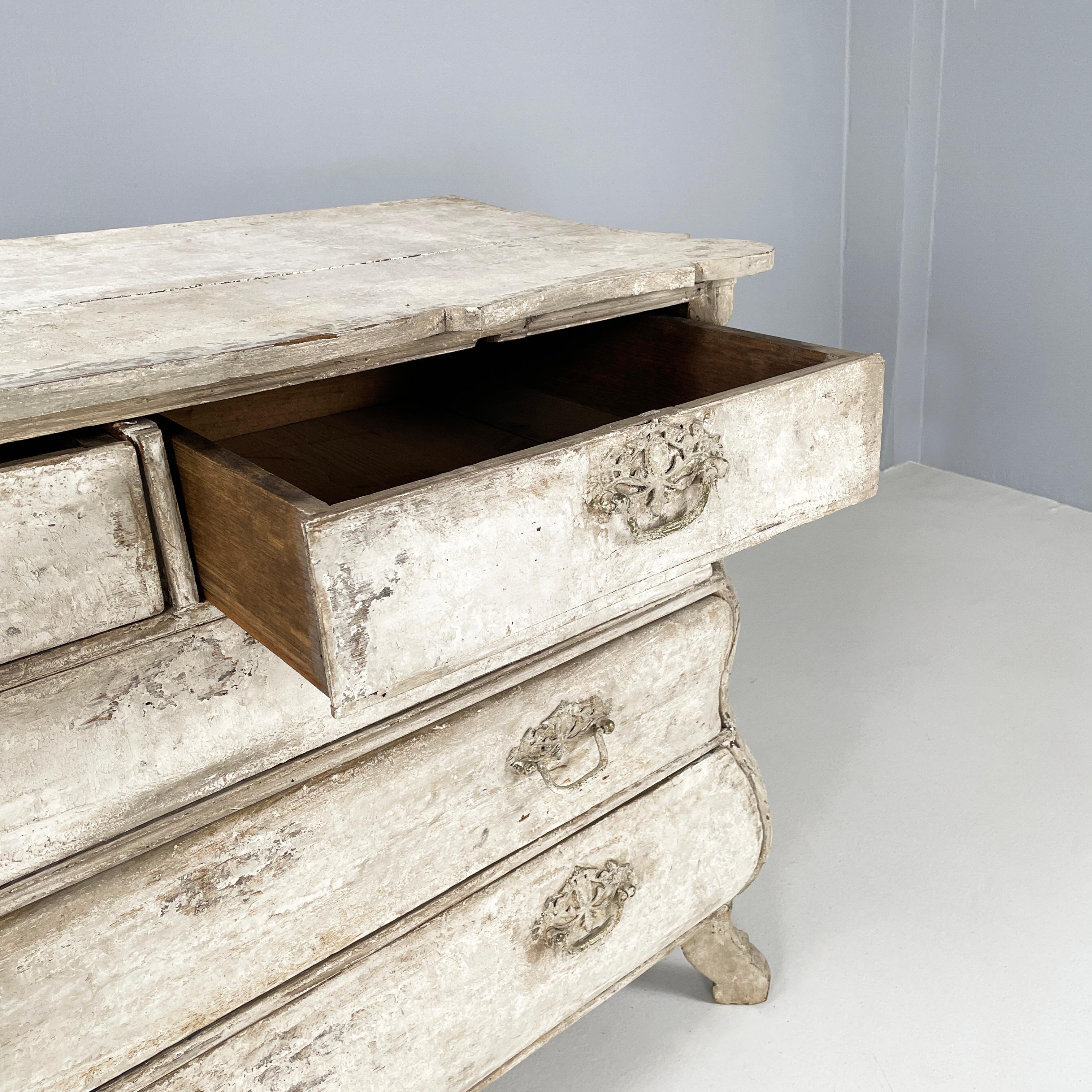 English Wooden chest of drawers with not-uniform white finish, 1700s 5