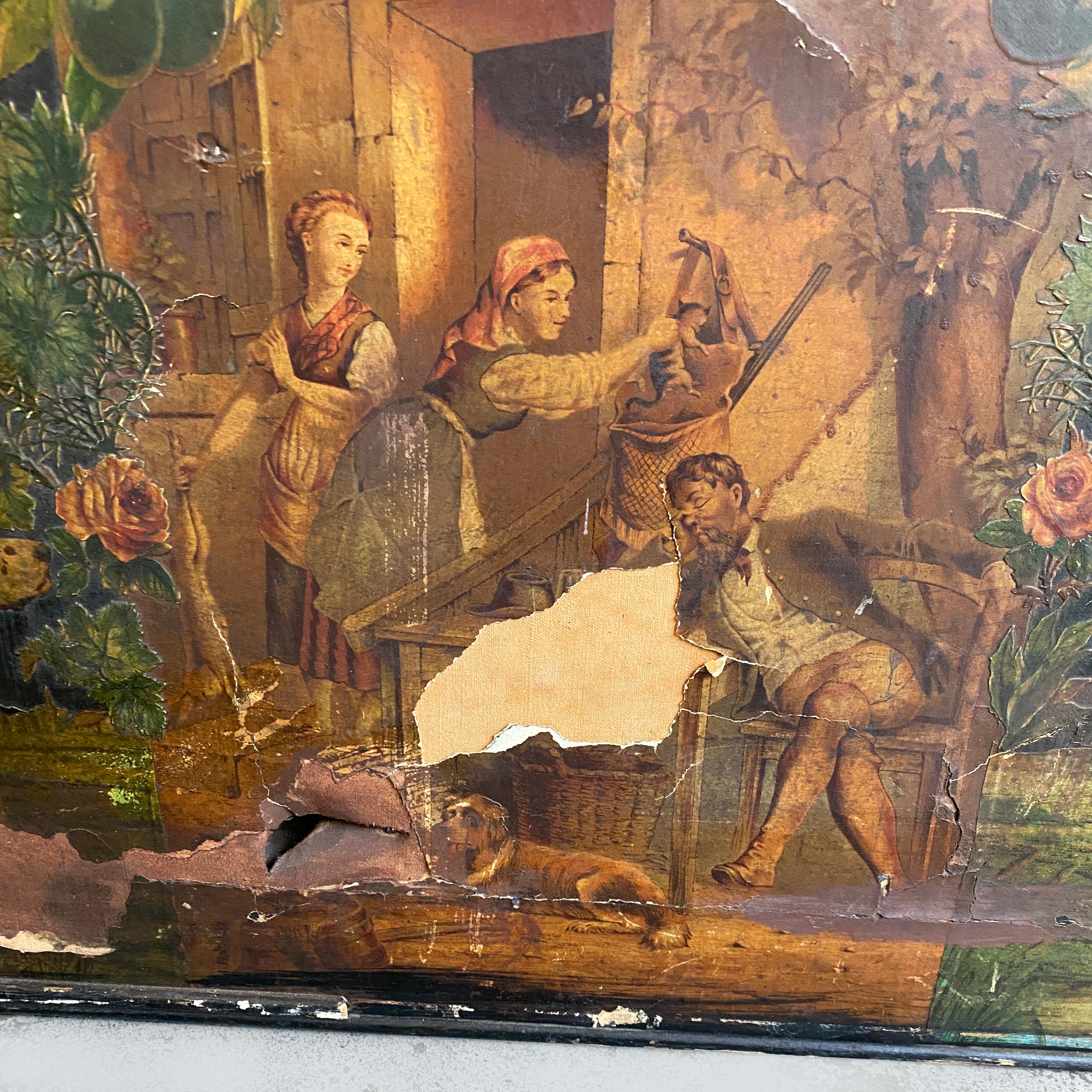 English wooden screen with portraits and floral collage, 1800s For Sale 15