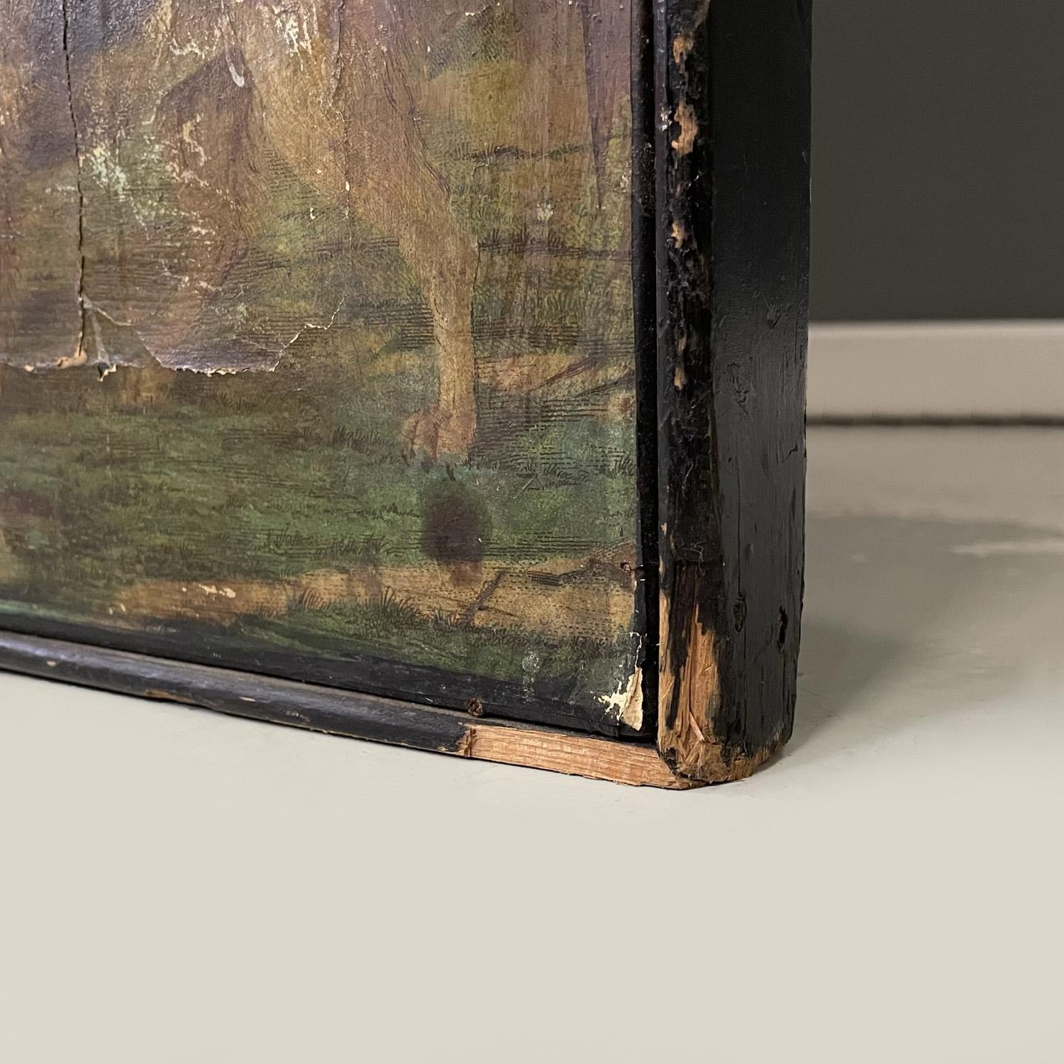 Englischer Holzschirm mit Porträts und Blumenkollage, 1800er Jahre (Metall) im Angebot