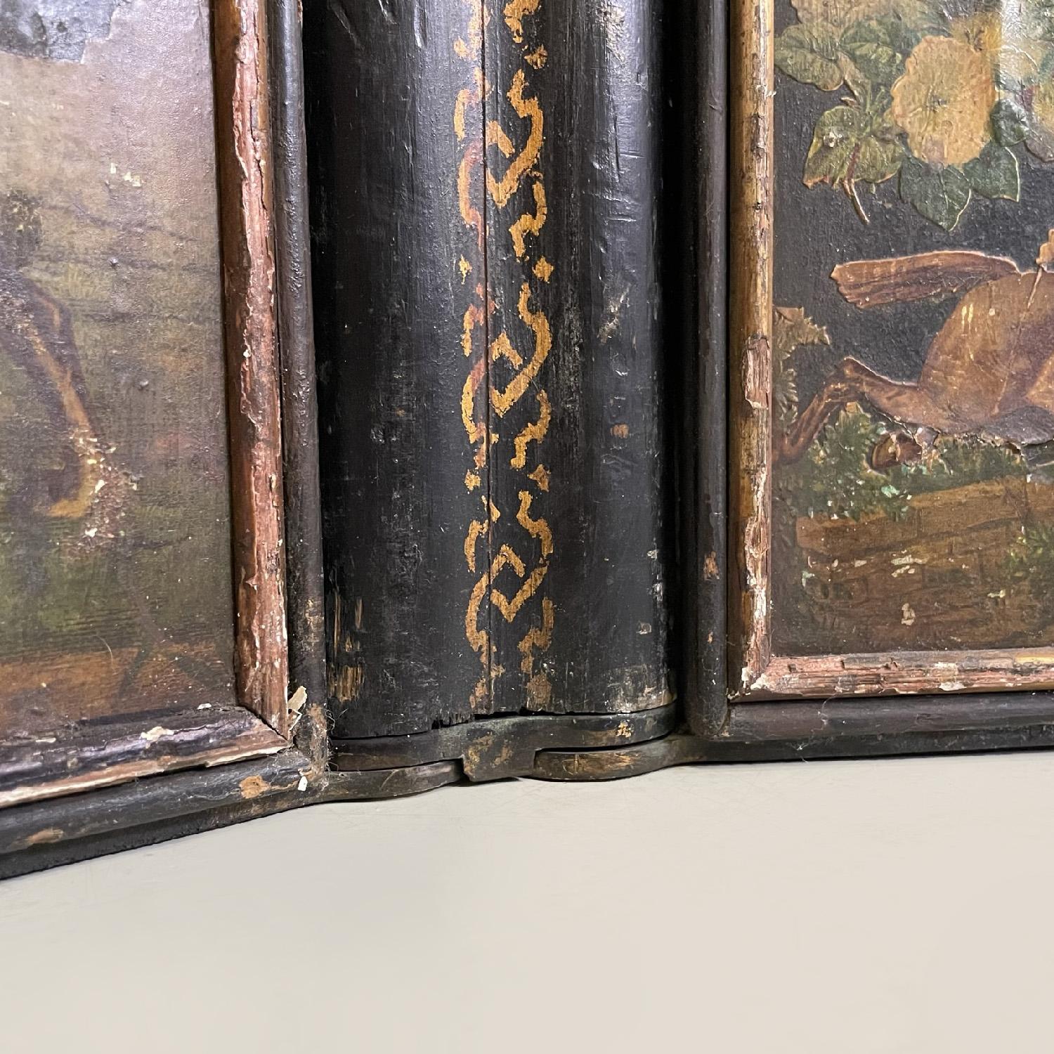 Englischer Holzschirm mit Porträts und Blumenkollage, 1800er Jahre im Angebot 1