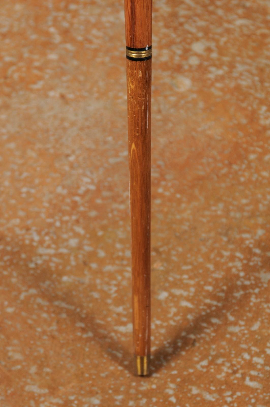 English Wooden Walking Cane with Brass Duck Head Handle and Ebonized Accents In Good Condition In Atlanta, GA