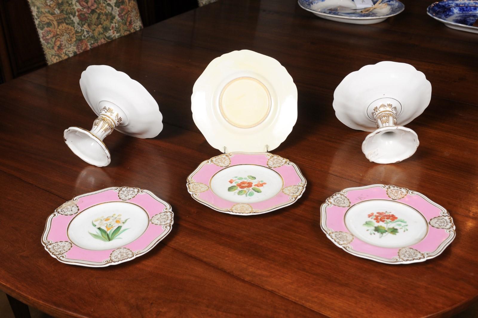 English Worcester Co. George Grainger Pink, White and Gilt Compotes 5