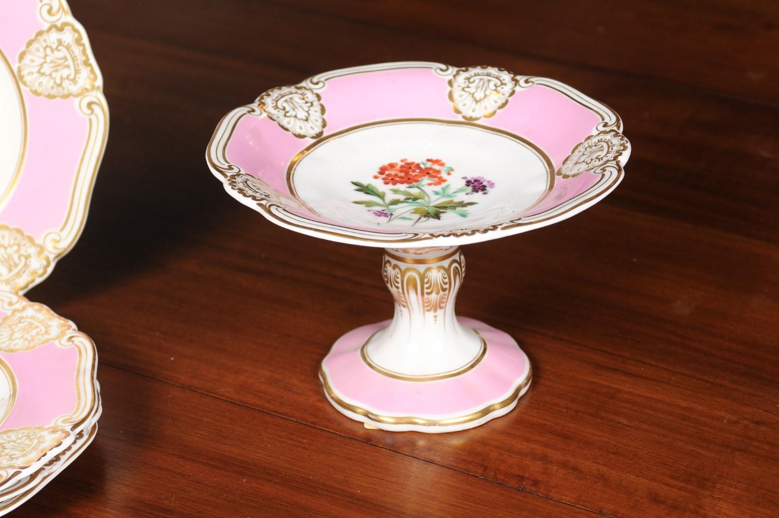 19th Century English Worcester Co. George Grainger Pink, White and Gilt Compotes