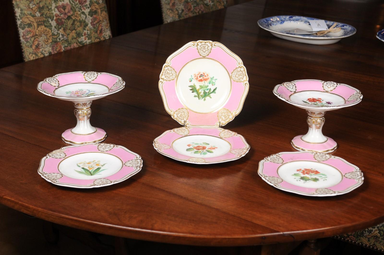 Porcelain English Worcester Co. George Grainger Pink, White and Gilt Compotes