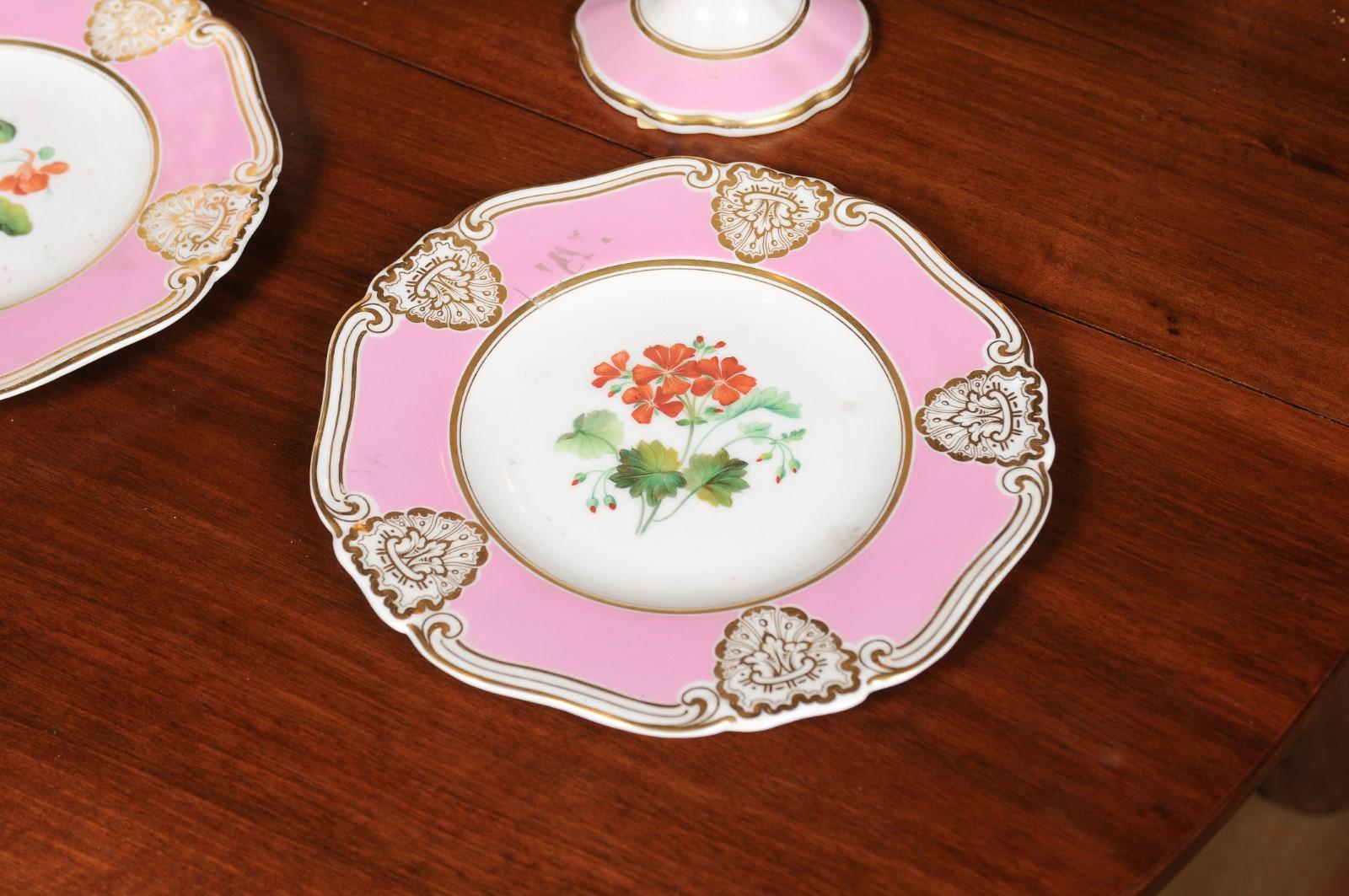 English Worcester Co. George Grainger Pink, White and Gilt Compotes 1